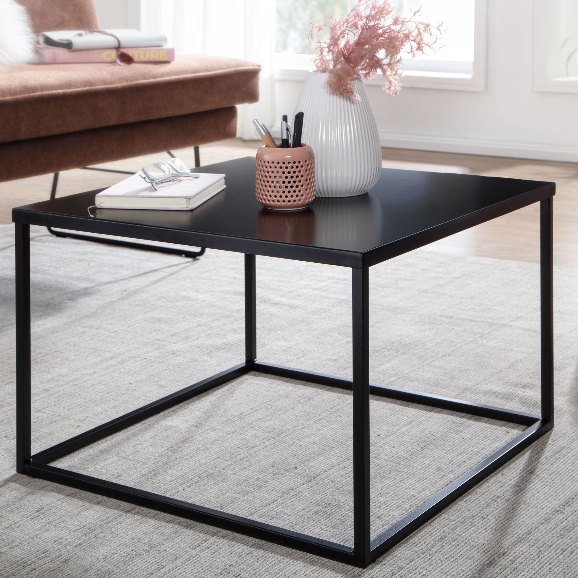 (B/H/T: möbelando cm), Cixi aus 60x40x60 lackierter Kompletter Schwarz Couchtisch Tisch: in Stahl