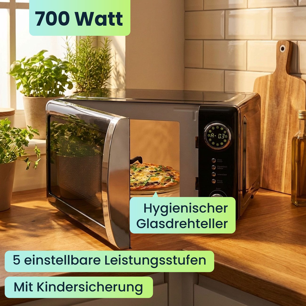 MELISSA Mikrowelle CH7196, Mit hochwertiger LED-Anzeige für Einstellungen