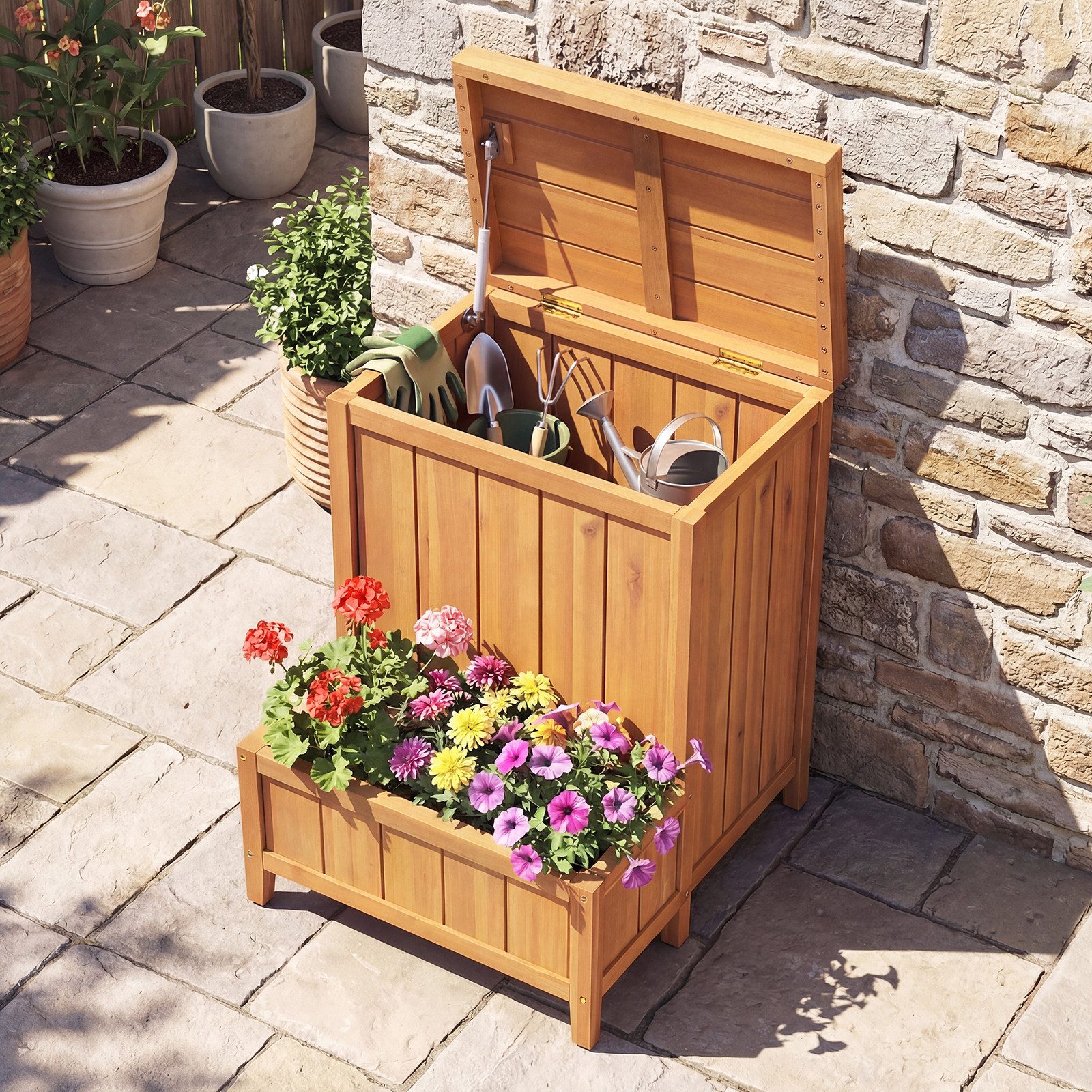 COSTWAY Blumenkasten, Auflagenbox wasserdicht und wetterfest, Aufbewahrungsbox