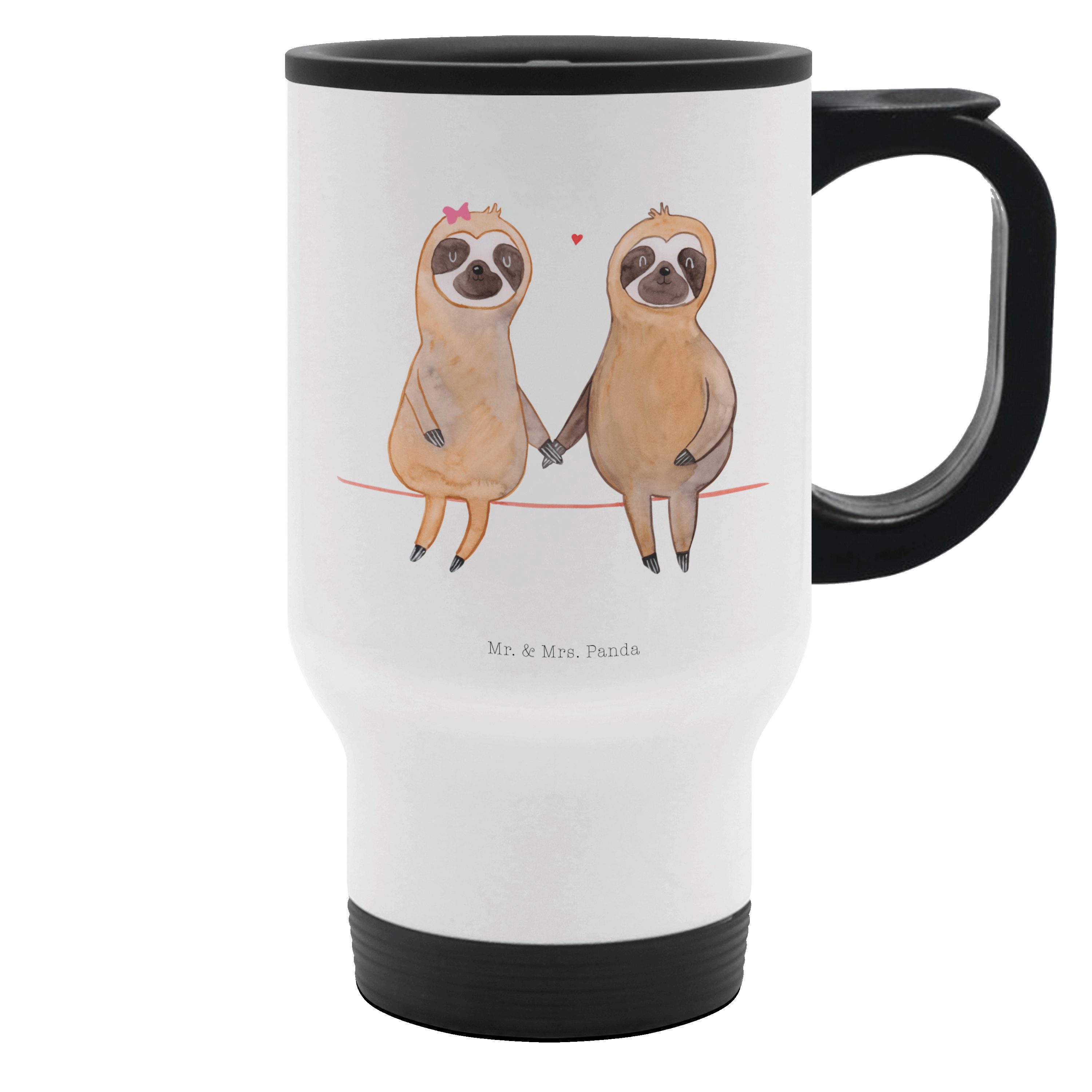 Mr. & Mrs. Panda Thermobecher Faultier Pärchen - Weiß - Geschenk, verliebt, Reisebecher, Faultier G, Edelstahl, Kompakter Griff