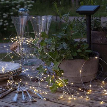 MARELIDA LED-Lichterkette LED Solar Lichterkette Draht 50 LED 4,9m Sensor Außen Garten Party, 50-flammig