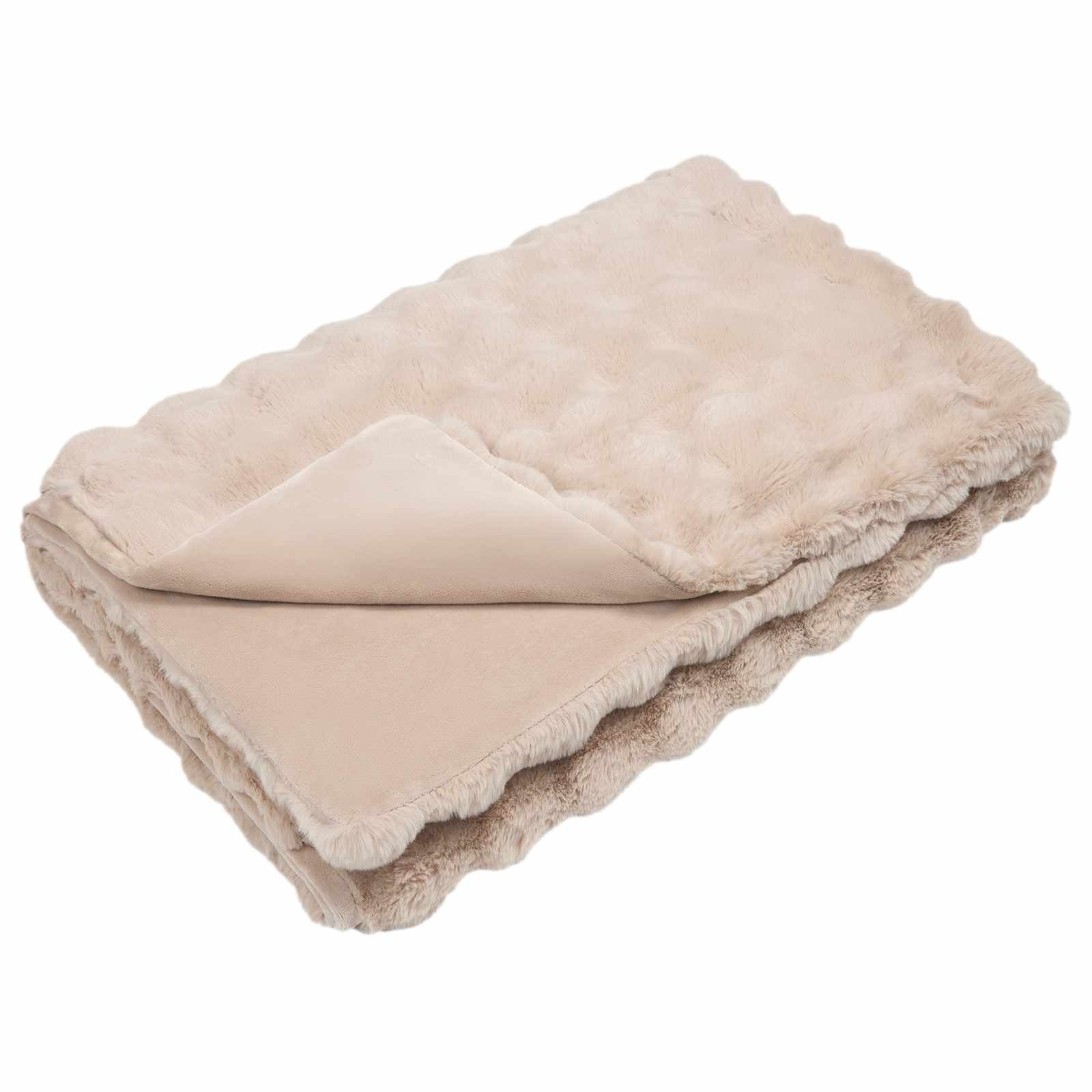 vidaXL Bettüberwurf Rutschfeste Decke aus Kunstkaninchenfell Olite Beige Polyester
