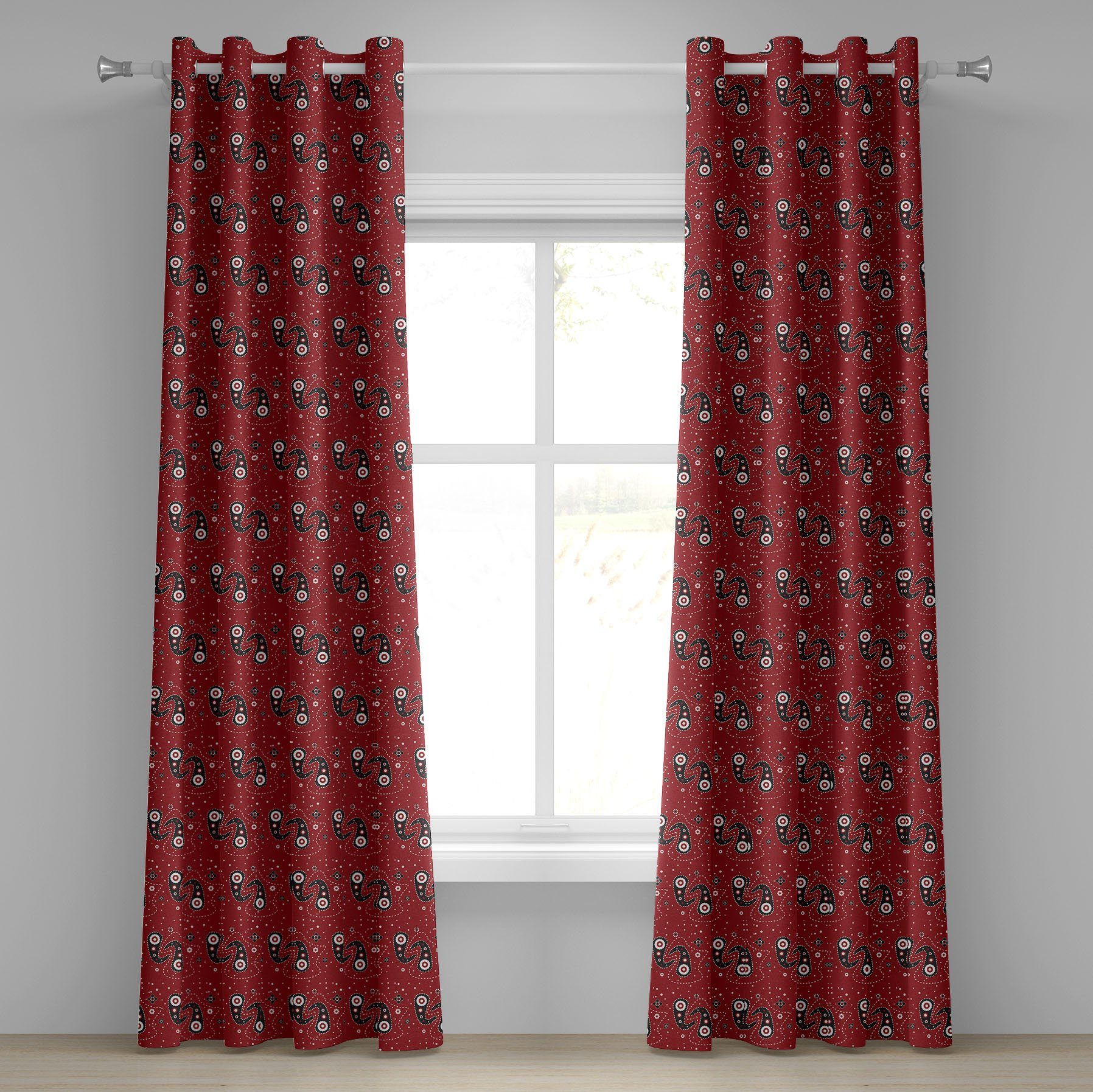 2-Panel-Fenstervorhänge Blumen-Punkte Dekorative Schlafzimmer Paisley Wohnzimmer, rot für Abakuhaus, schwarz Gardine