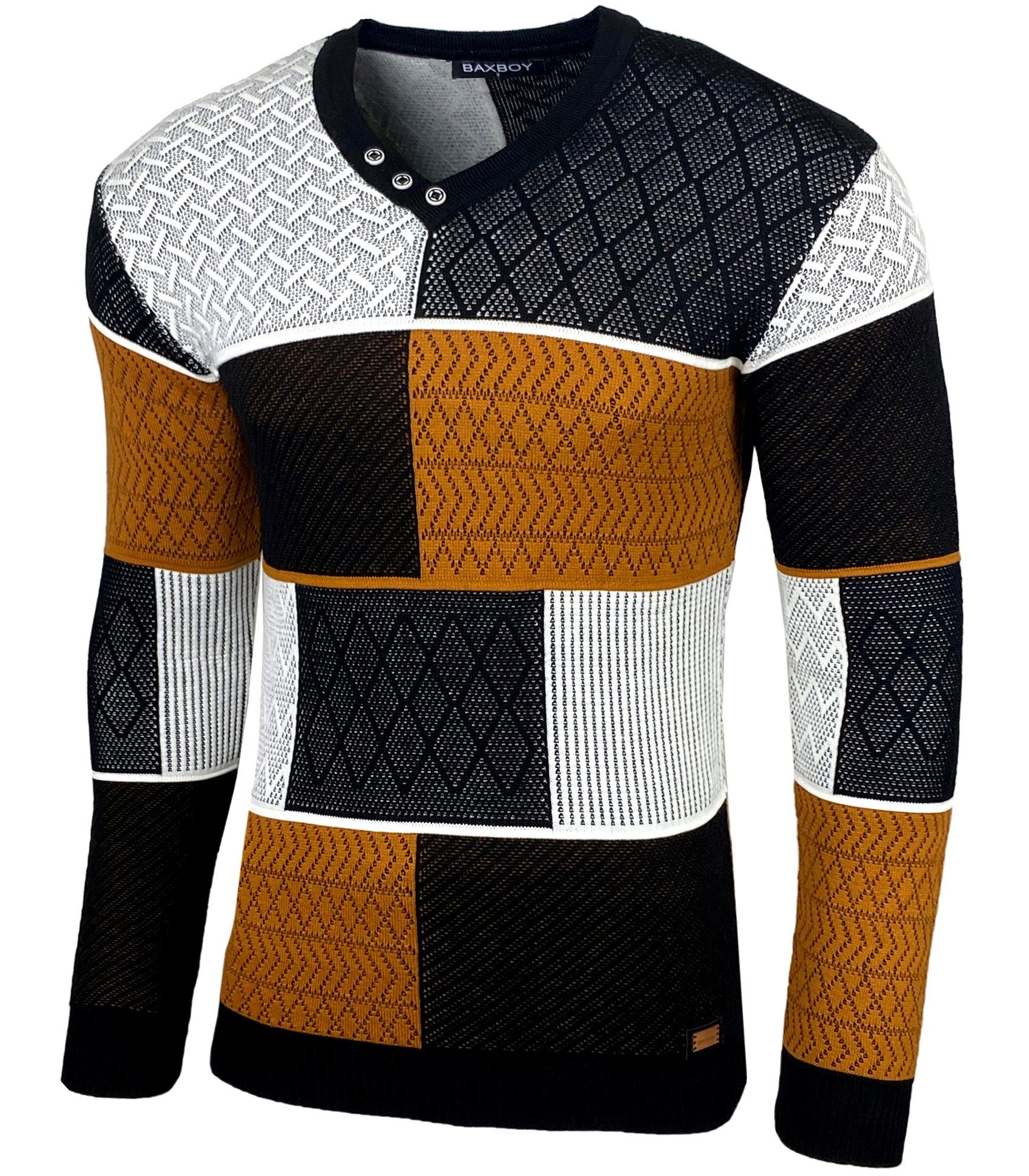 Baxboy Strickpullover Baxboy Herren Pullover V-Neck Strick-Pullover Rundkragen BB-52301