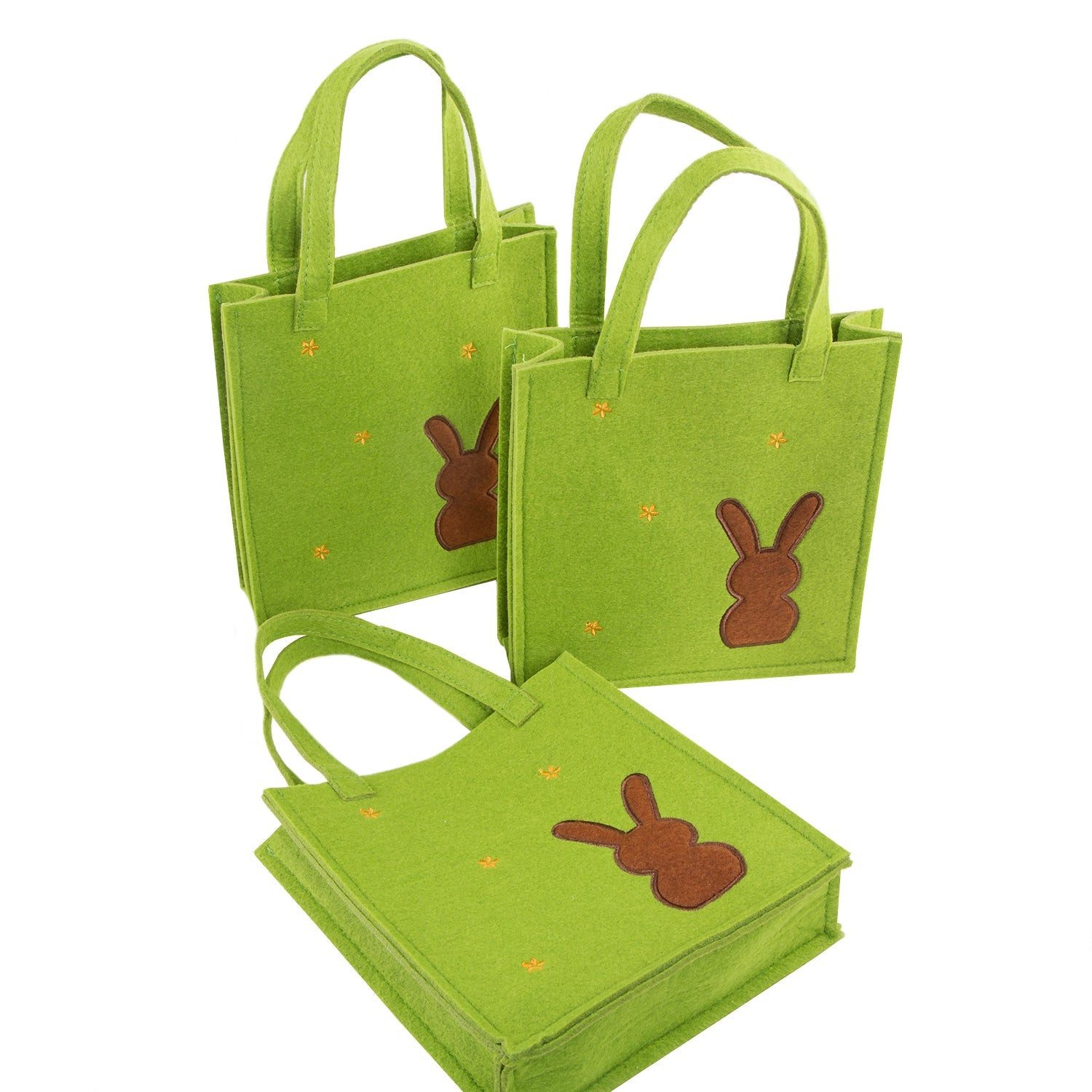 Logbuch-Verlag Osternest 3 Ostertüten aus Filz - grüne Henkeltaschen mit Osterhase als
