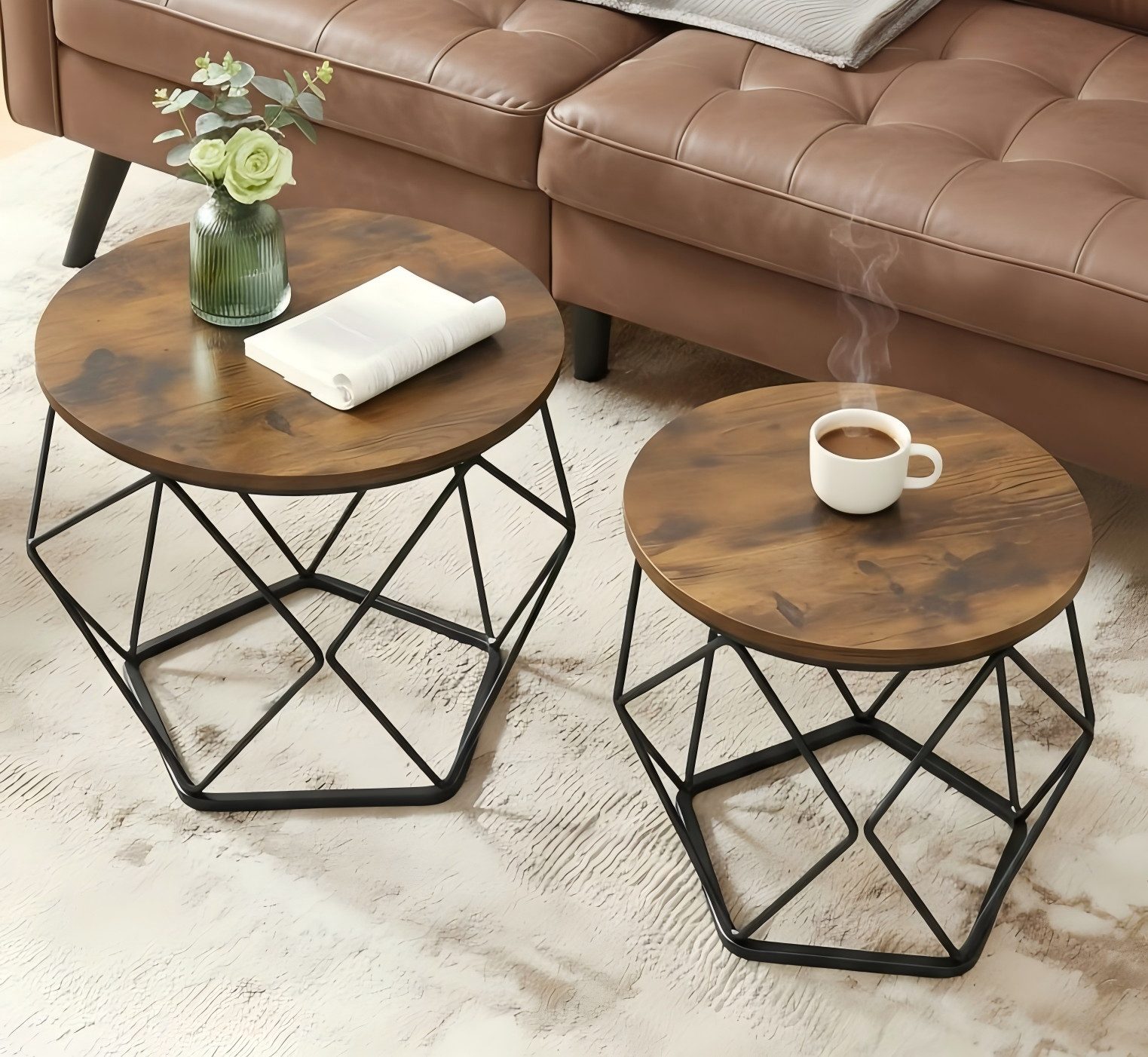 VASAGLE Couchtisch (2er Set), Beistelltisch, abnehmbare Tischplatte, Ø50x40 günstig online kaufen