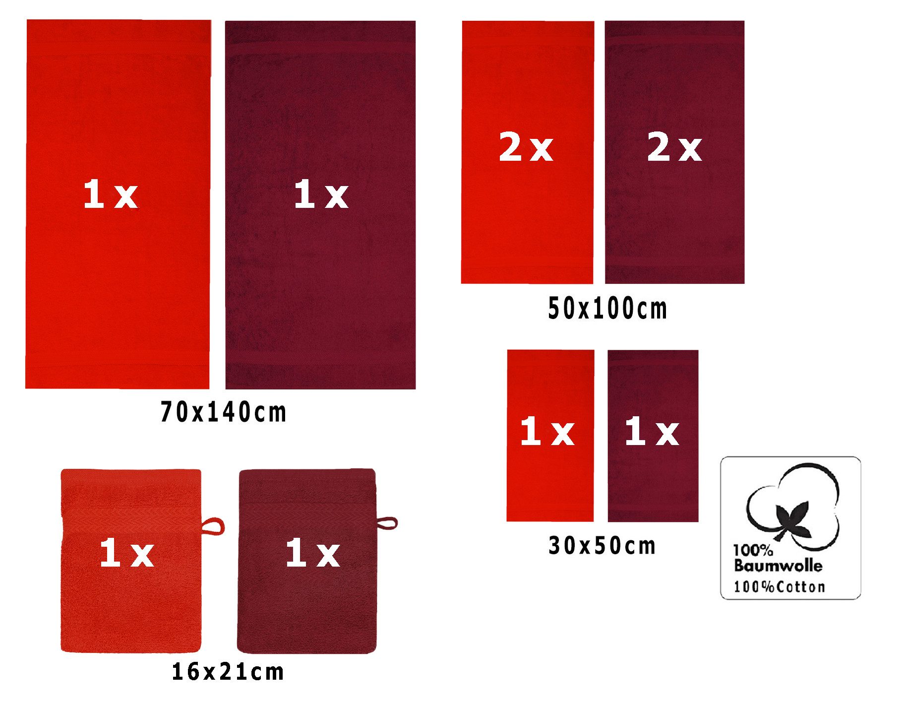 Betz Handtuch Set 10-TLG. Handtuch-Set Premium Farbe Rot & Dunkelrot, 100% Baumwolle, (10-tlg)