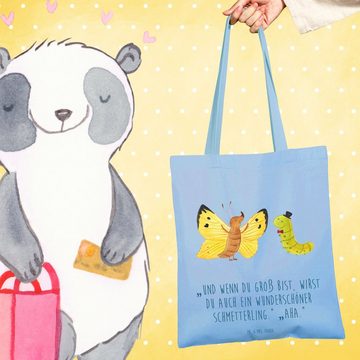 Mr. & Mrs. Panda Tragetasche Raupe Schmetterling - Sky Blue - Geschenk, Jutebeutel, Tiermotive, Be (1-tlg), Lange Tragegriffe