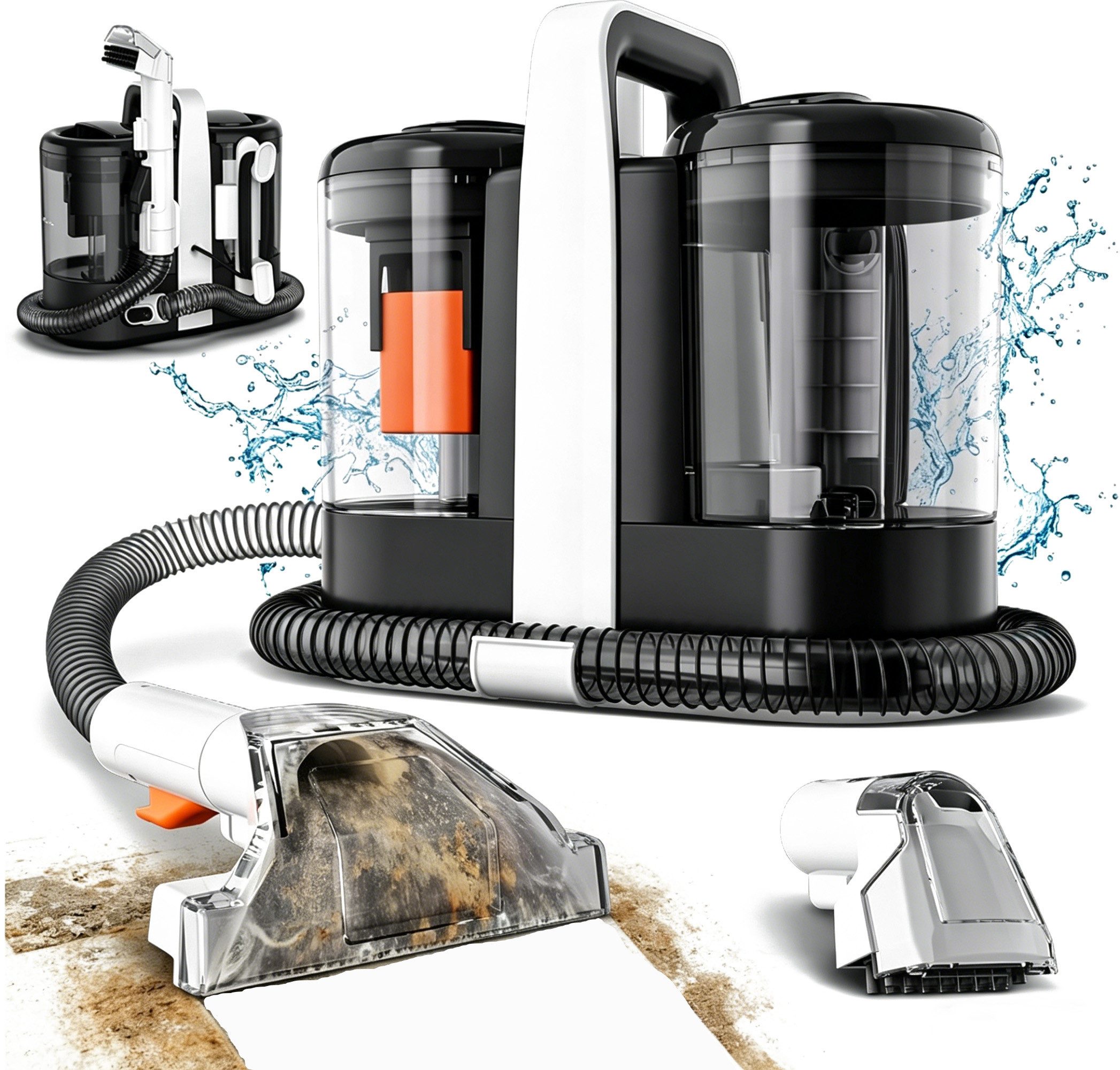 AKKEE Wasch-Sauger Waschsauger Teppichreiniger Polsterreiniger Gerät, 15kPa, 1.5L, 600 W, beutellos, Doppelwassertank und flexibel einsetzbaren Bürstenköpfen