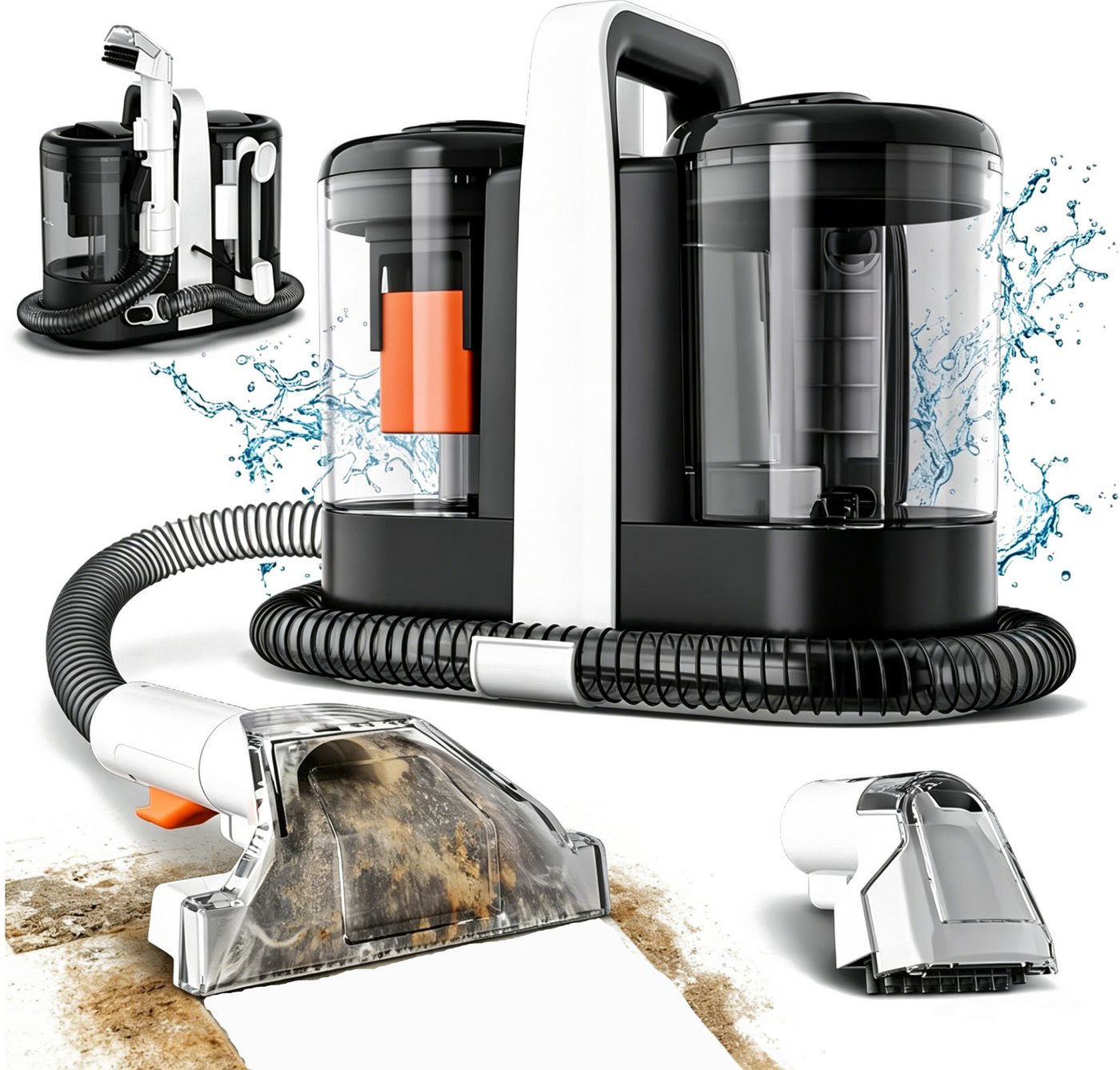 AKKEE Wasch-Sauger Waschsauger Teppichreiniger Polsterreiniger Gerät, 15kPa, 1.5L, 600 W, beutellos, Doppelwassertank und flexibel …
