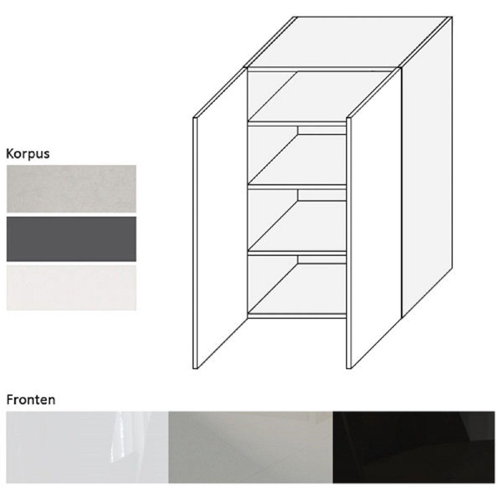 Korpus Hochglanz matt wählbar und (XL-Hängeschrank, Feldmann-Wohnen Hängeschrank weiß / ES-W4/60 Frontfarbe Korpus- Küchenschrank) ESSEN Front grau -