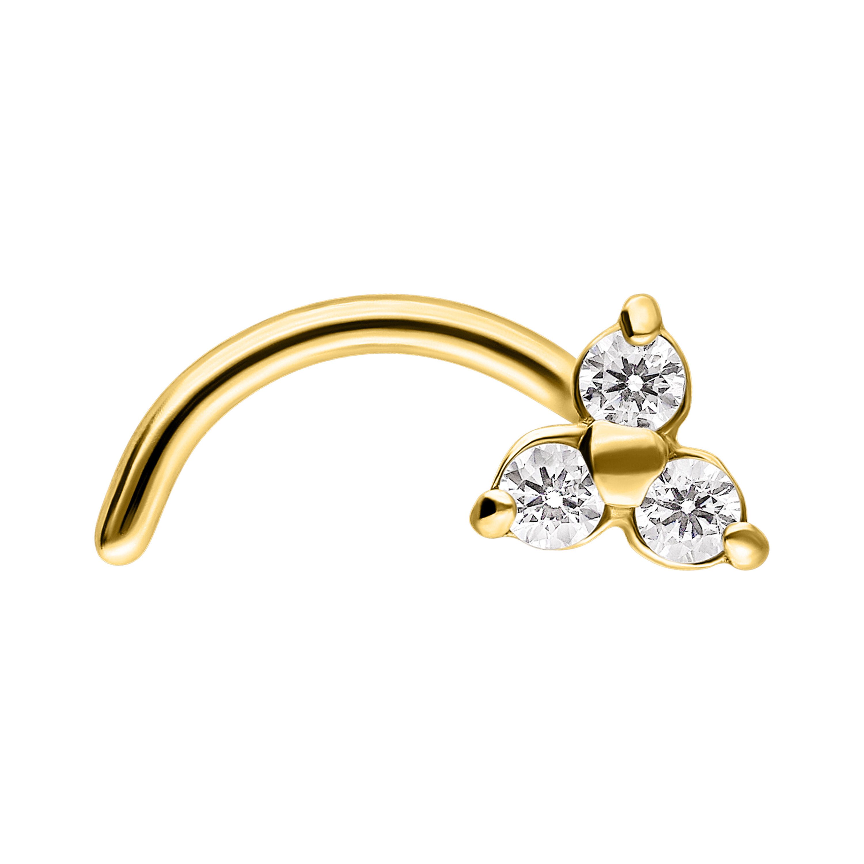 Wildcat Piercing-Set Trinity Nosestud für Nase, 1 Stück, Chirurgenstahl 316L - wasserfest, hautverträglich, Gold-Kristallklar