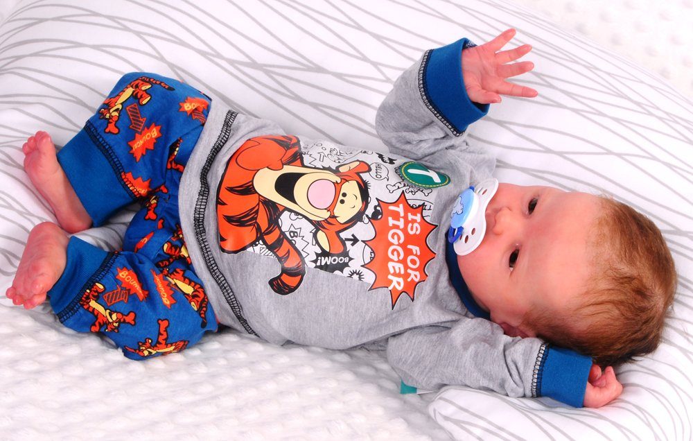 Pyjama Schlafanzug Langarmshirt in Grau Hose für Babys und Kleinkinder – Bild 2 von 3