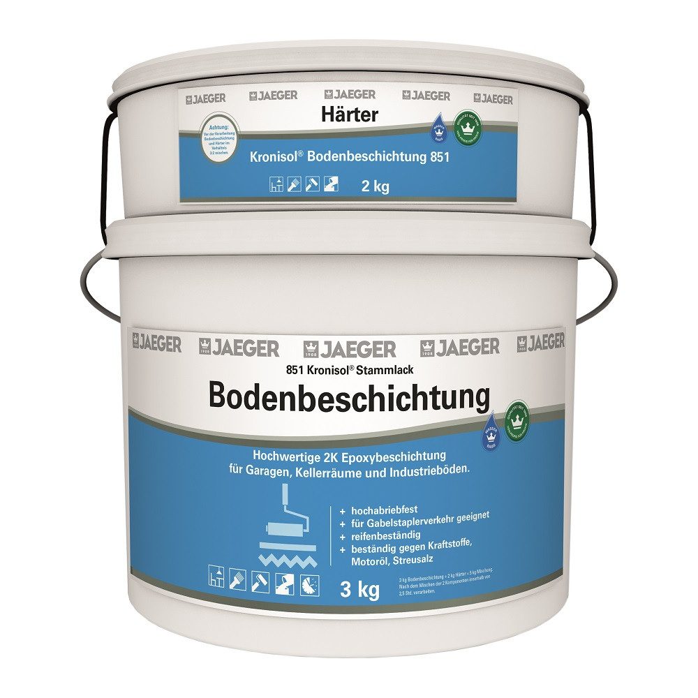 Jaegerlacke Bodenversiegelung Kronisol 2K-Epoxy Bodenbeschichtung (5,0 kg) für Garagen und Keller, hochabriebfest, reifenfest, wasserverdünnbar
