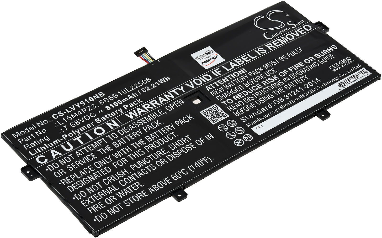 Powery Akku für Lenovo Typ L15M4P23 Laptop-Akku 8100 mAh (7.68 V)