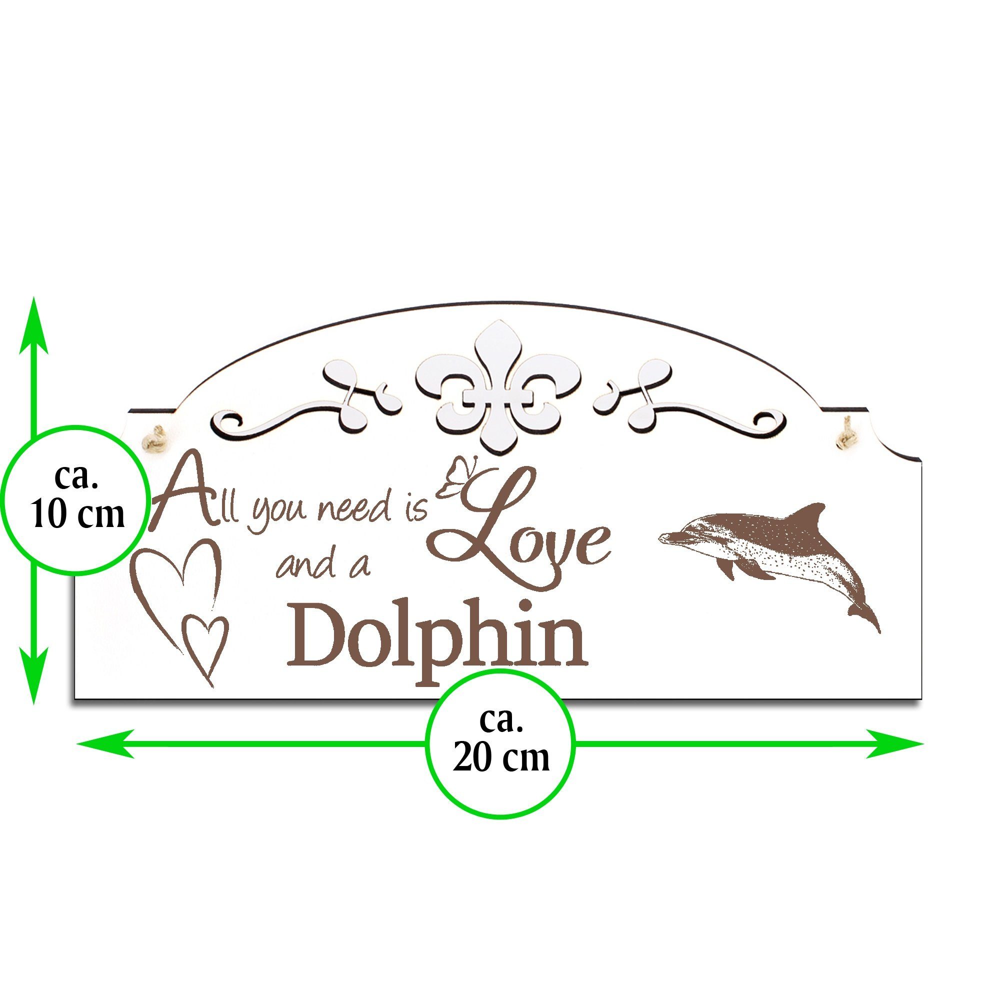Deko Love you Hängedekoration 20x10cm Dekolando All Delfin dunkler need is