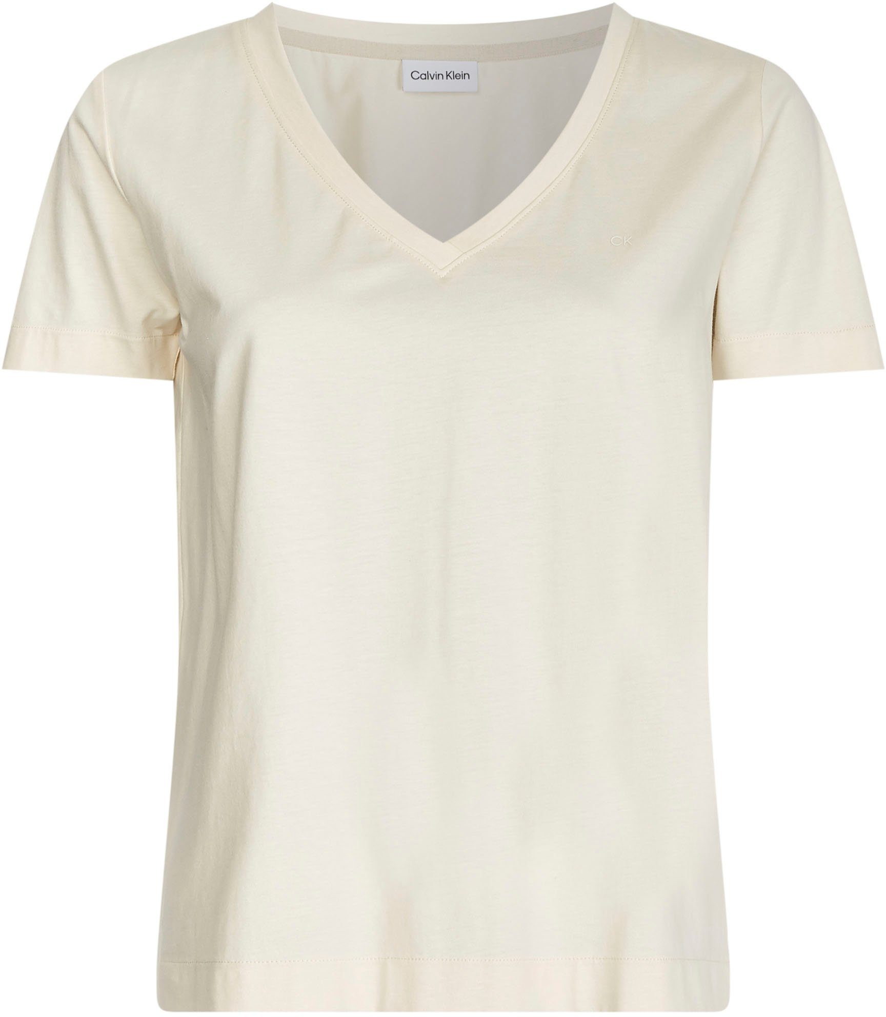 Damen Shirts Calvin Klein V-Shirt LIQUID TOUCH V NECK TEE mit kleinem CK Logo-Monogramm