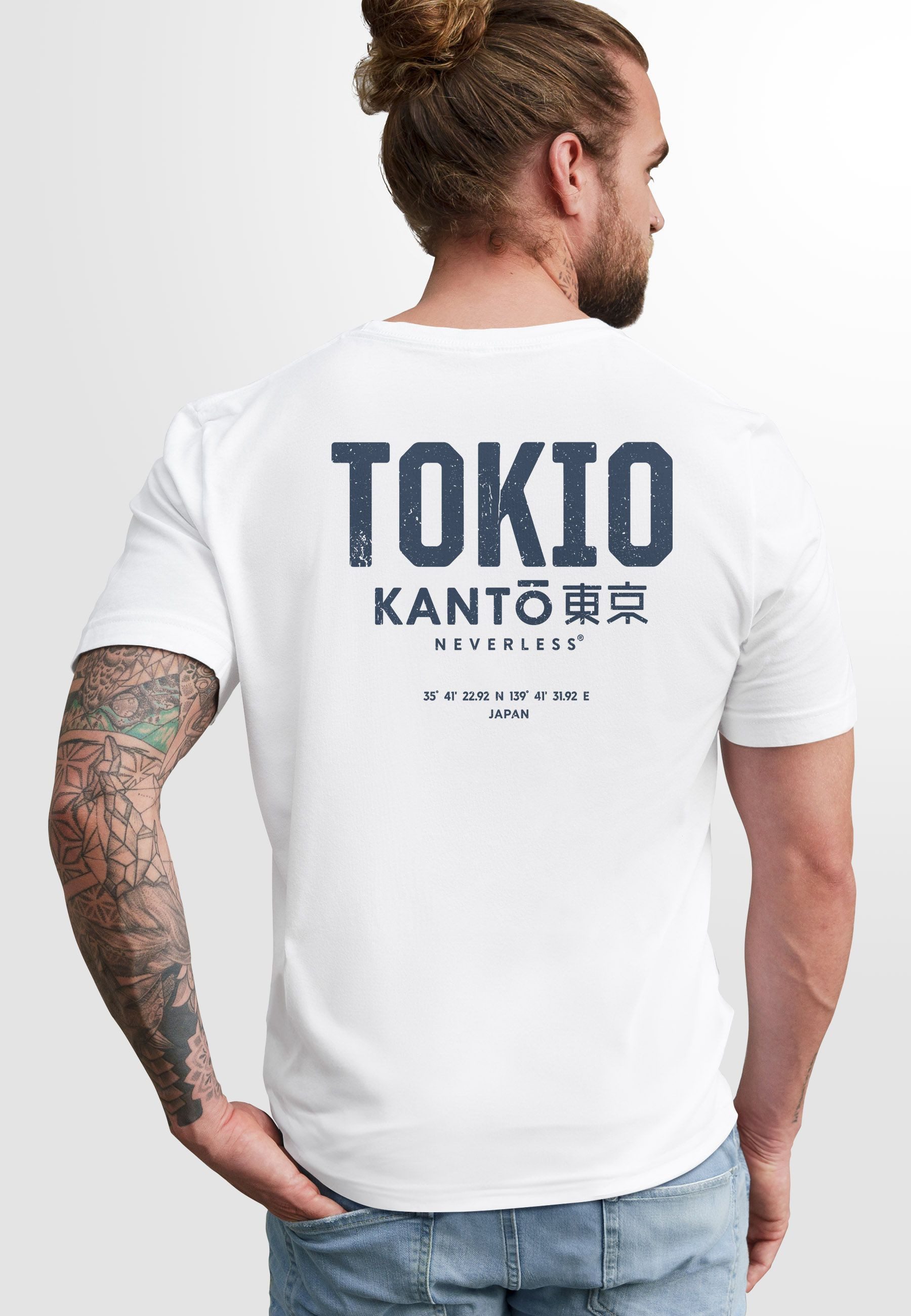 Neverless Print-Shirt Herren T-Shirt Backprint Tokyo günstig online kaufen