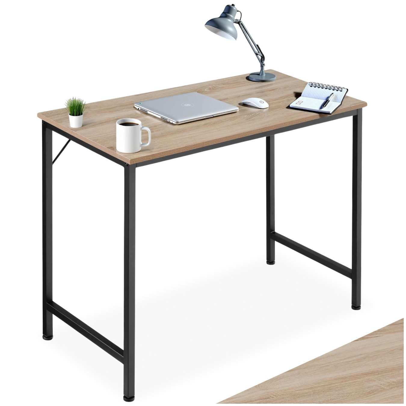 tectake Schreibtisch Bürotisch aus Holz und Stahl, Höhe 75,5 cm (Arbeitstisch Jenkins, 1-St., in Industrial Holz hell, Eiche Sonoma), große Beinfreiheit, mit höhenverstellbaren Kunststofffüßen