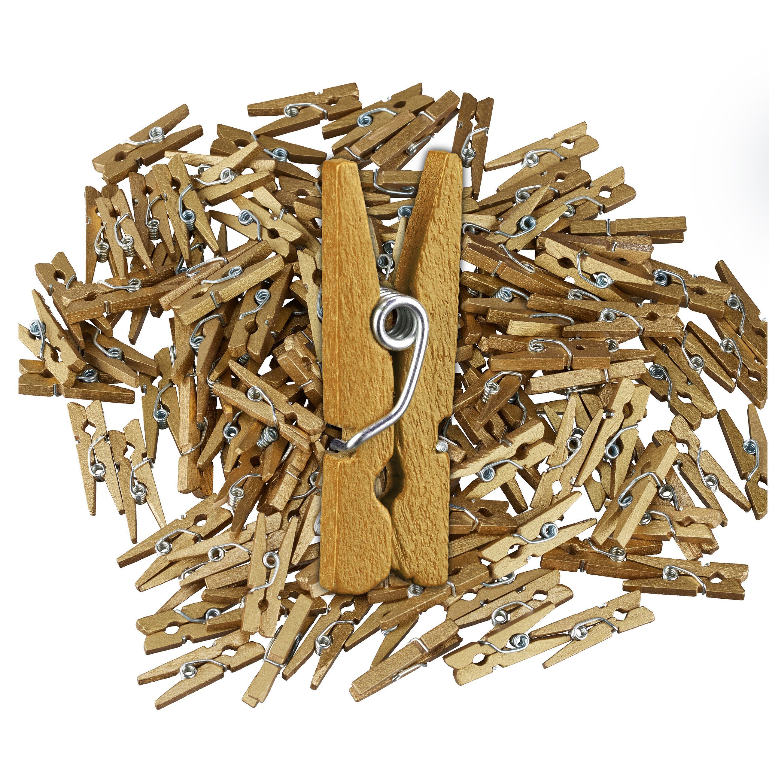 relaxdays Streudeko Mini Holzklammern 400er Set, gold