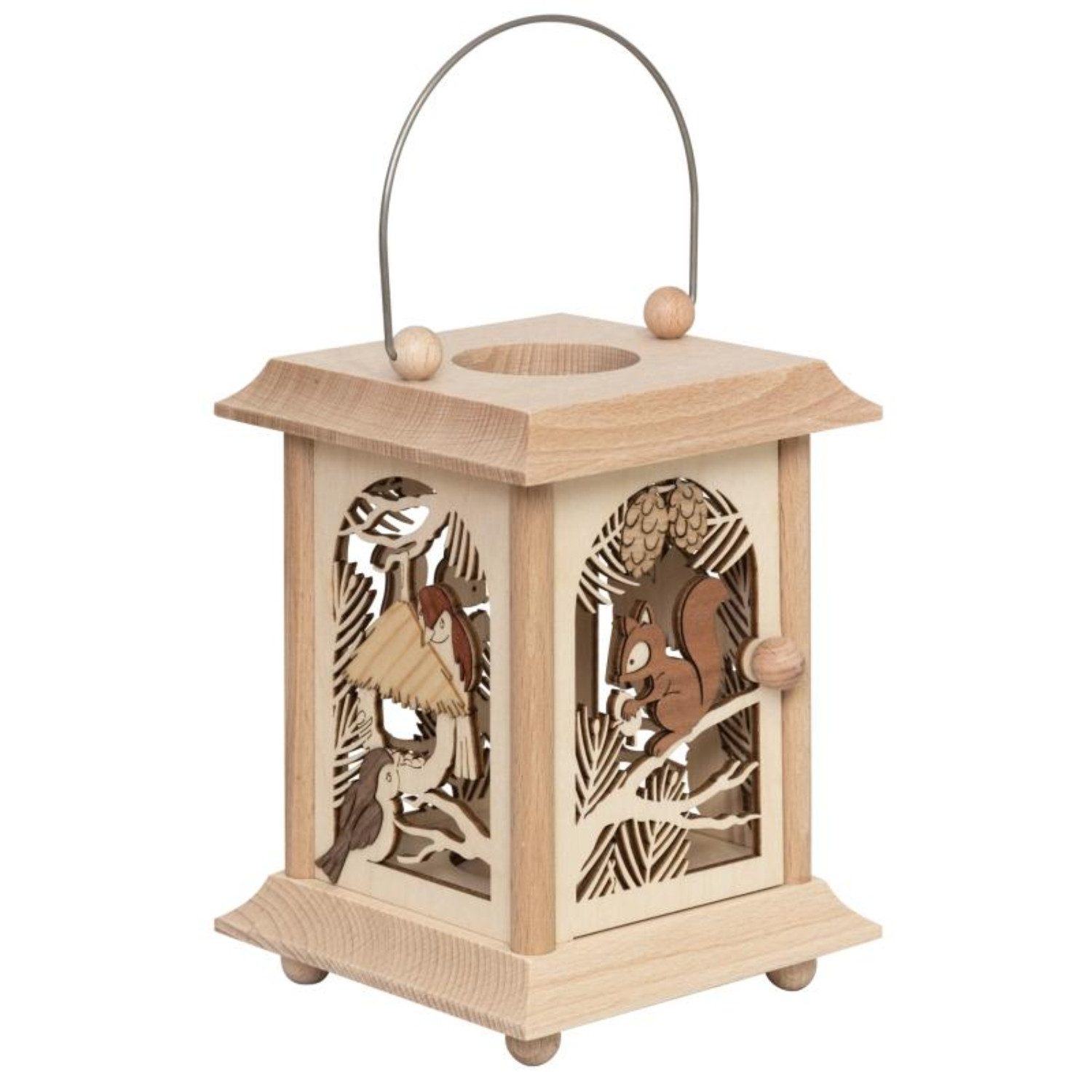 Kuhnert Kerzenlaterne Kuhnert Tischlaterne "Eichhörnchen & Vögel", Erzgebirgische Holzkunst