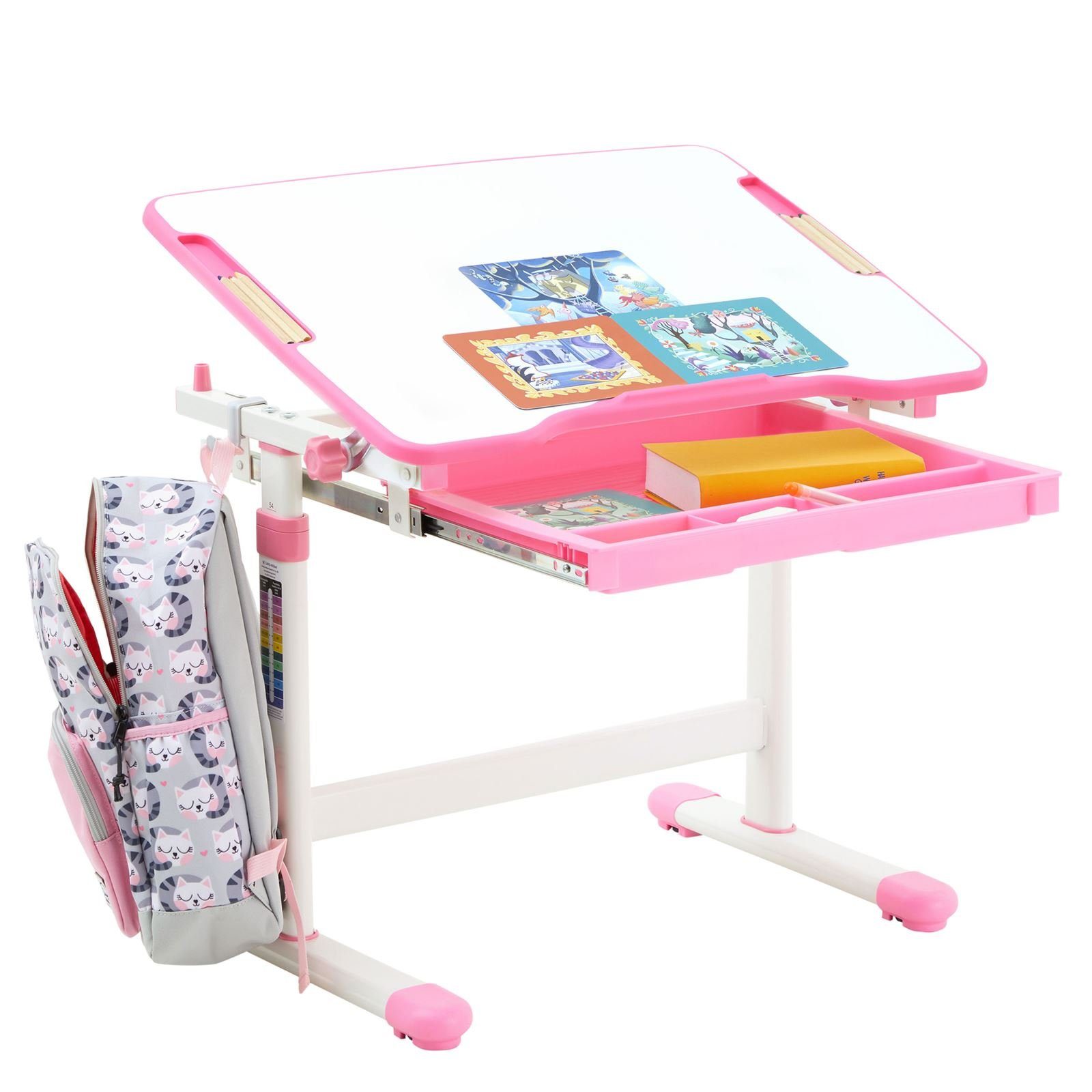 Schreibtisch Kinderschreibtisch Kin CARO-Möbel neigbar höhenverstellbar Kinderschreibtisch weiß/rosa VITA,