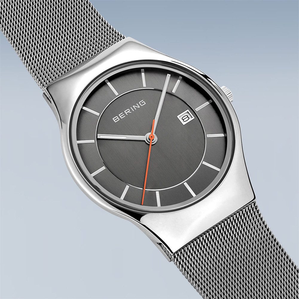 Bering Quarzuhr Bering Classic grau glänzend 11938-007 11938-007, Hochwertiges Produkt mit zeitlosem Design, sorgfältiger Verarbeitung