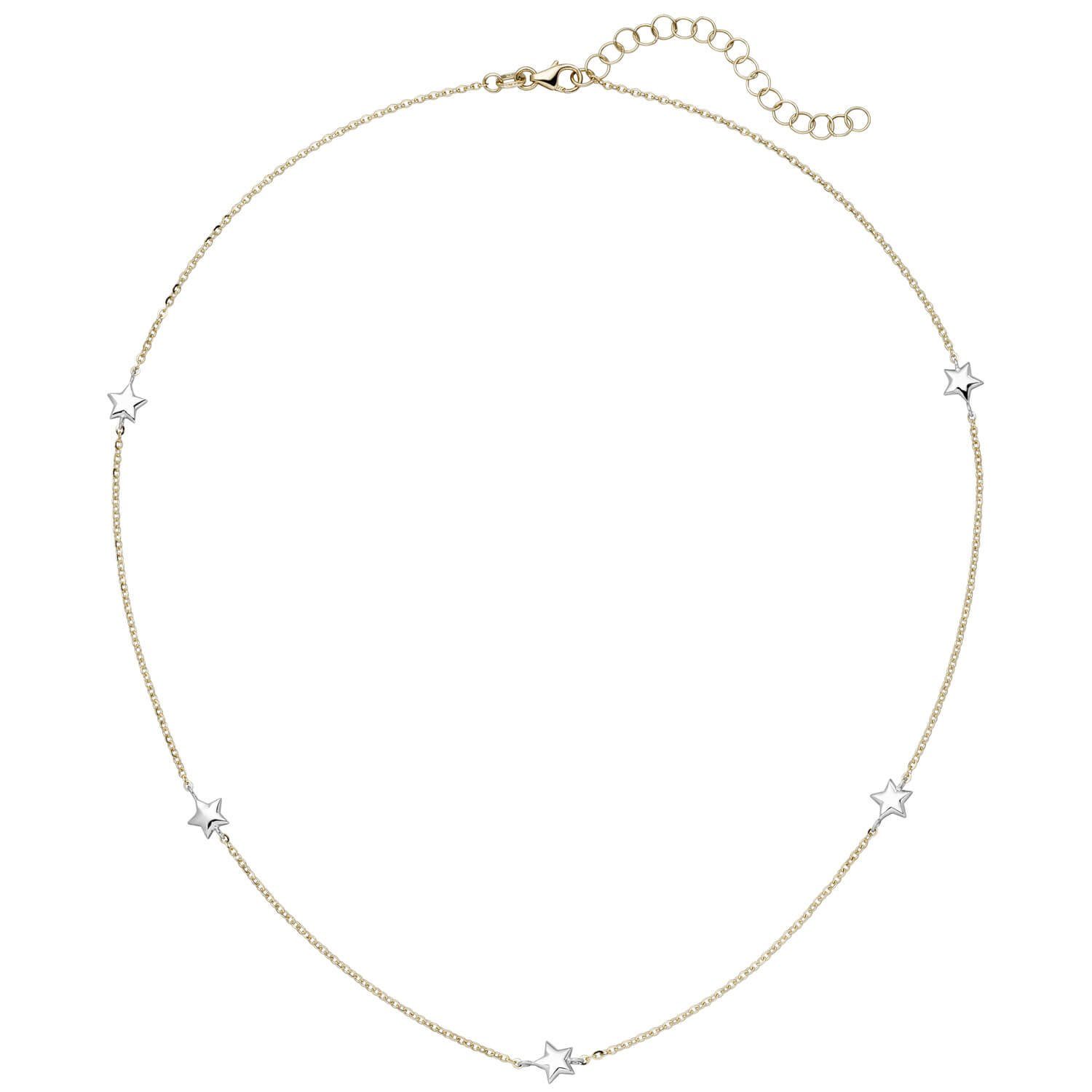 Gelbgold Rundankerkette bicolor Krone & 375 Collier 38-43cm Goldkette Schmuck Sterne Weißgold Halskette