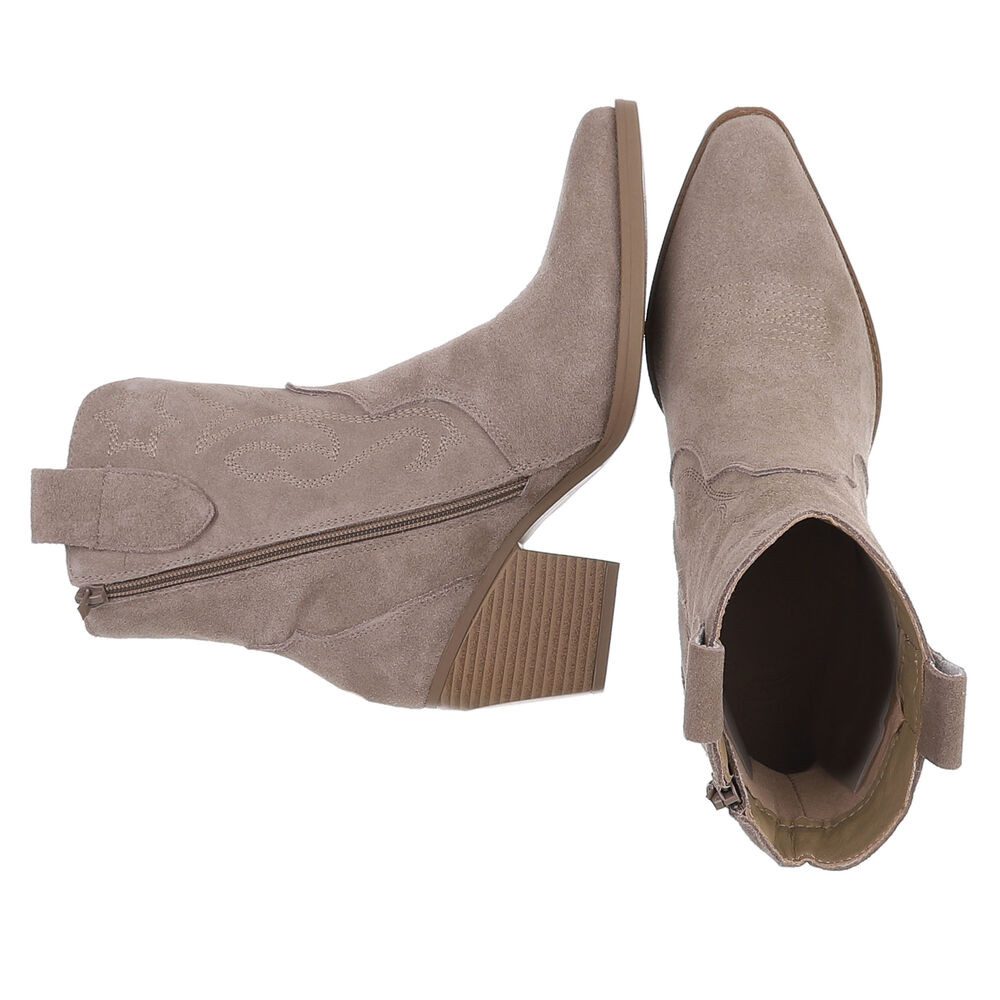 Ital-Design Damen Westernstiefel Echtleder mit Blockabsatz Westernstiefelette (92002347) Blockabsatz Stiefeletten in Grau