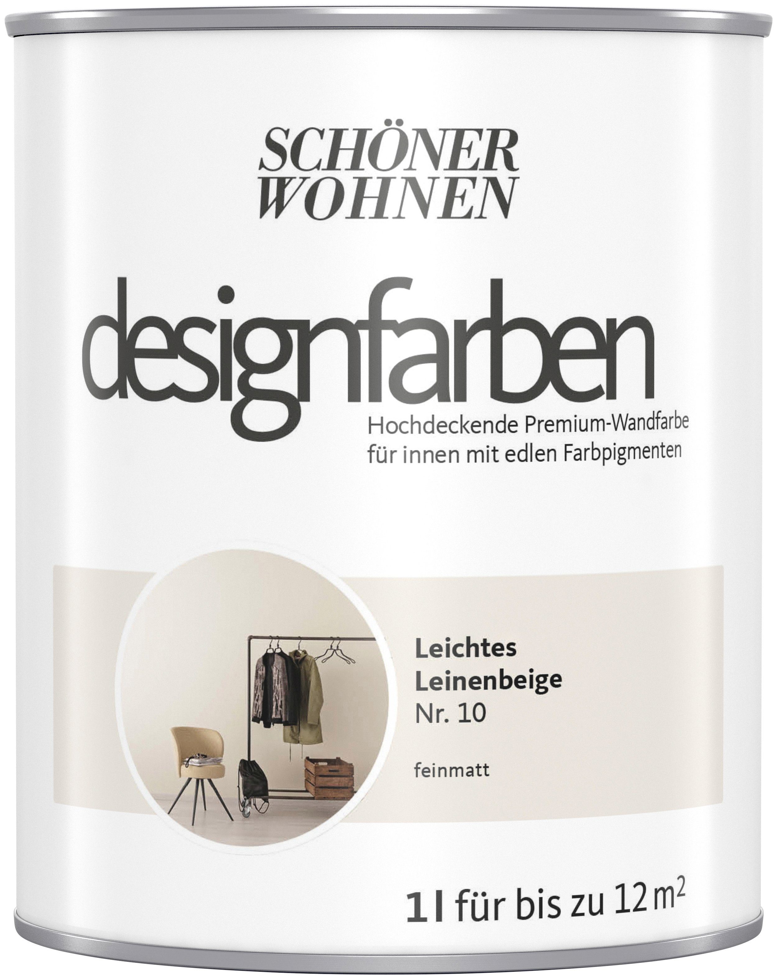 SCHÖNER WOHNEN FARBE Wand- und Deckenfarbe designfarben, 1 Liter, Leichtes Leinenbeige Nr. 10, hochdeckende Premium-Wandfarbe