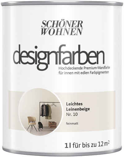 SCHÖNER WOHNEN FARBE Wand- und Deckenfarbe designfarben, 1 Liter, Leichtes Leinenbeige Nr. 10, hochdeckende Premium-Wandfarbe