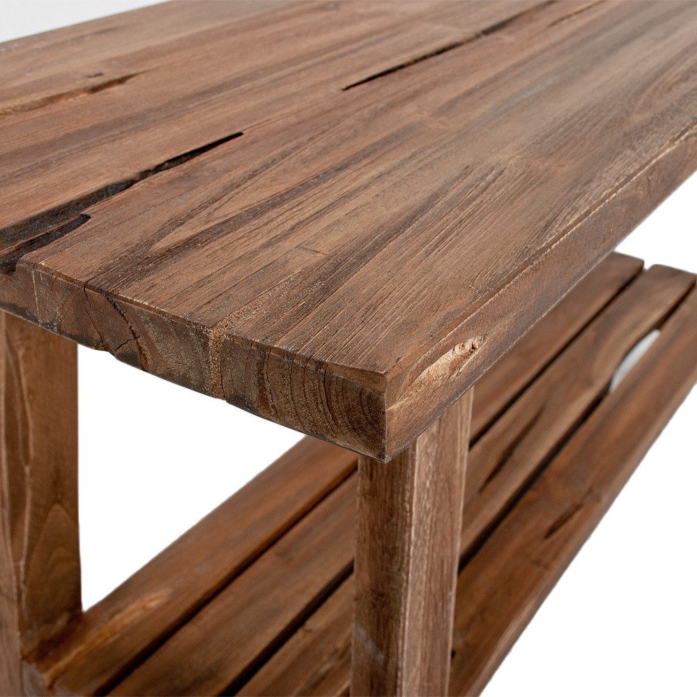LebensWohnArt Sitzbank Massivholz Bank mit Ablage GENIUS 90cm Antik-Natural Schuhregal