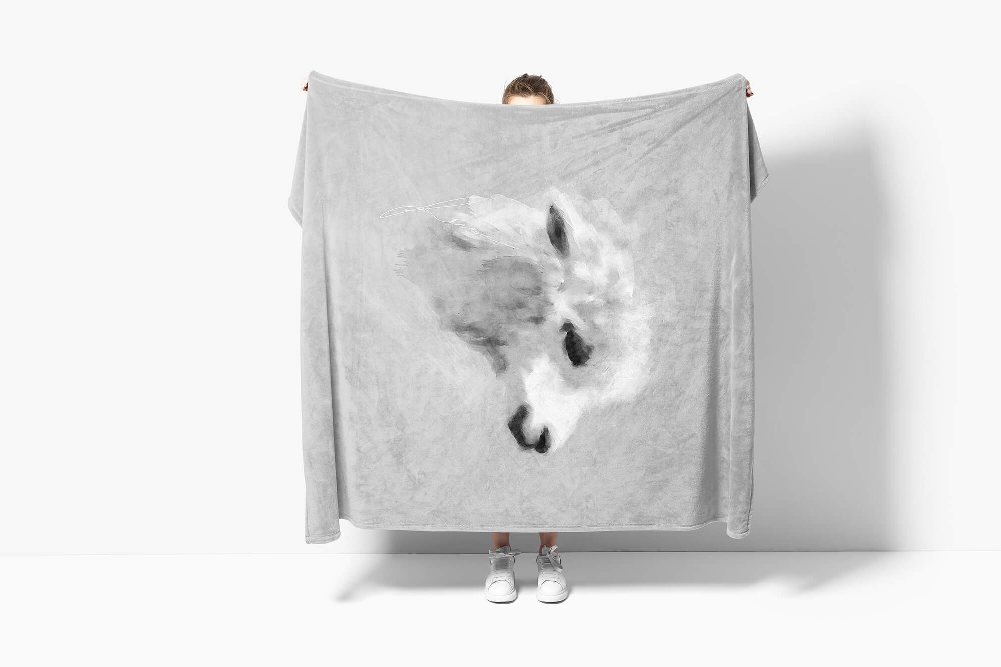 Strandhandtuch Art Baby Lama (1-St), Baumwolle-Polyester-Mix Handtücher Kuscheldecke Handtuch Grau Handtuch Saunatuch Sinus Motiv,