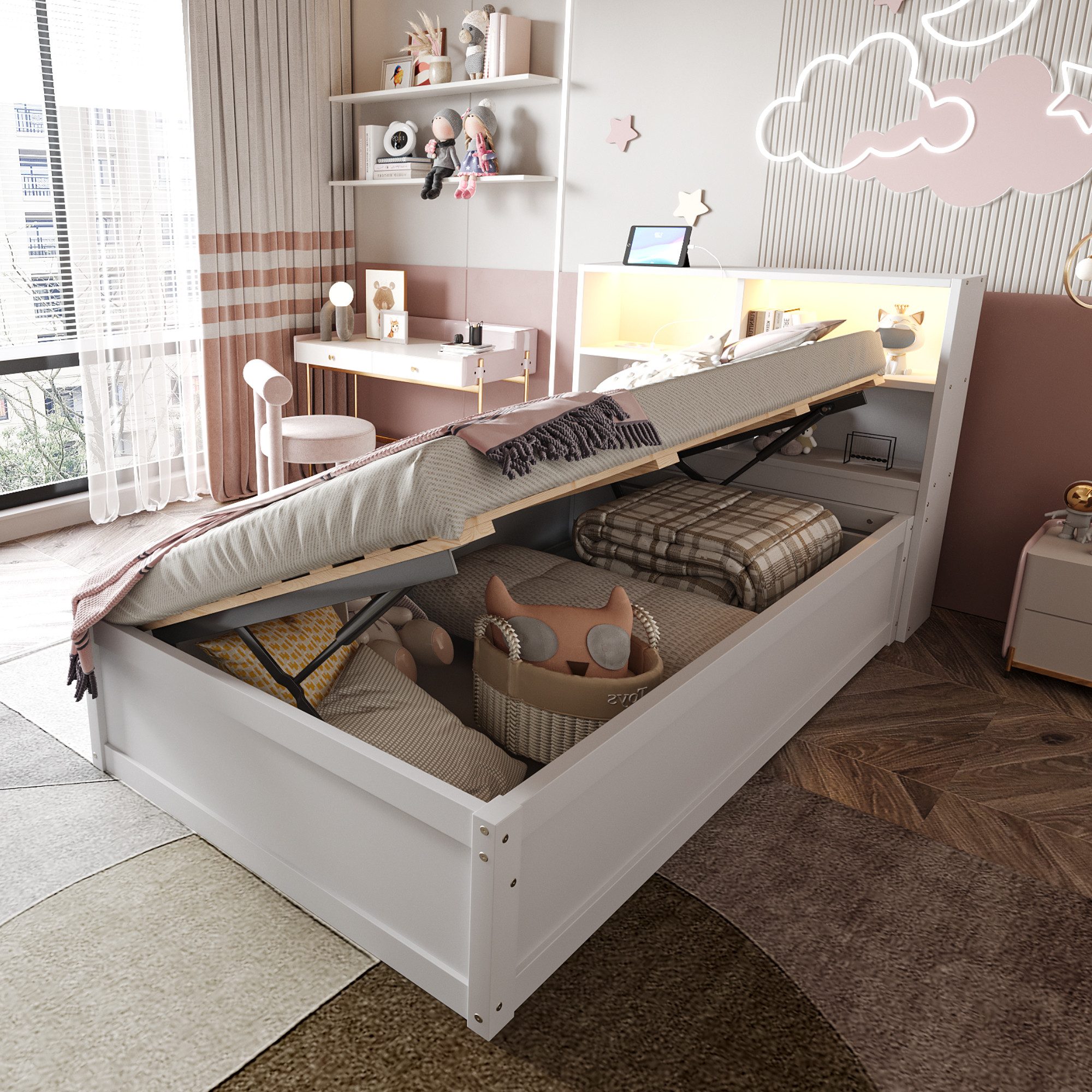 Flieks Kinderbett, Hydraulisches Stauraumbett 90x200cm mit günstig online kaufen