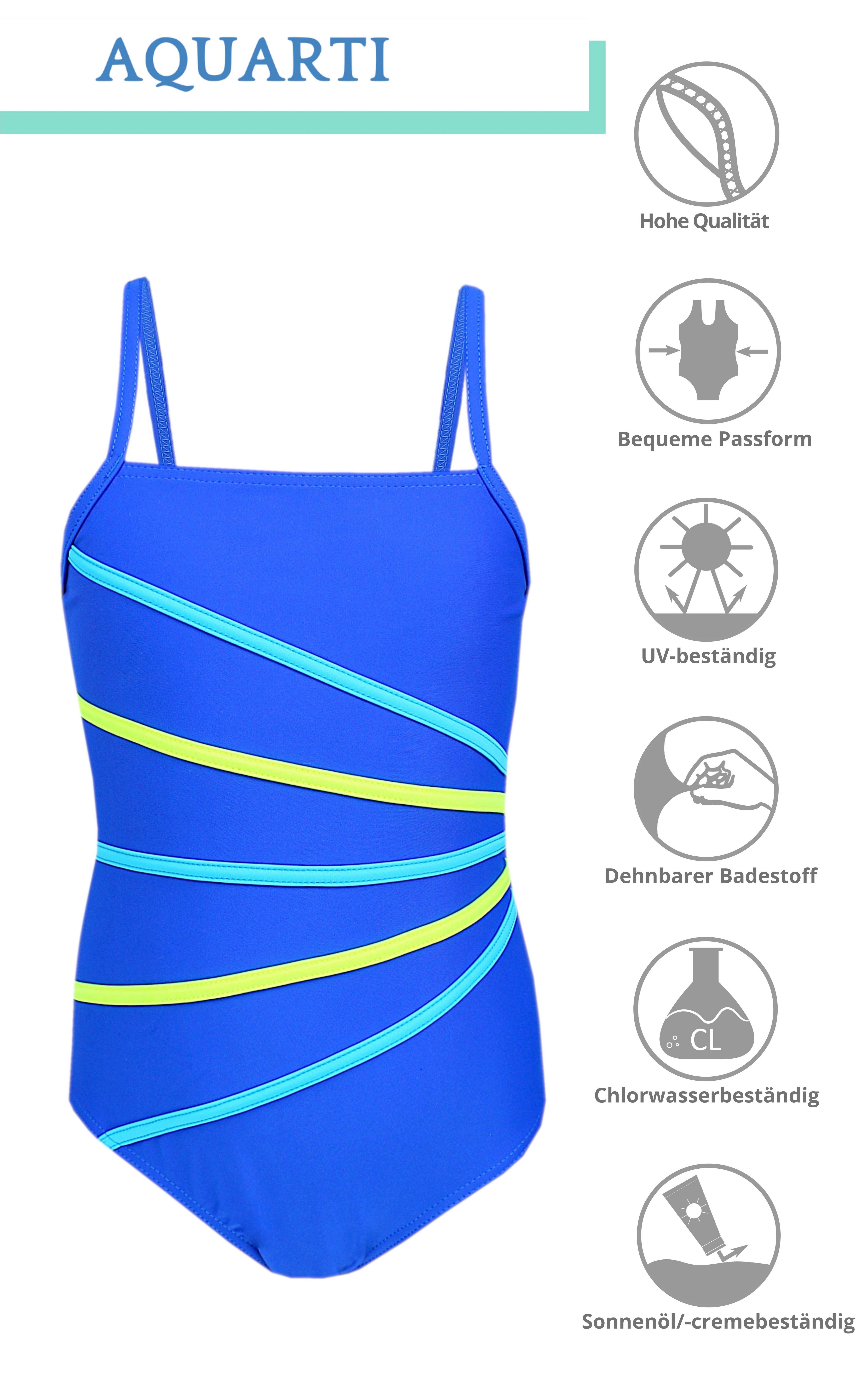 Mädchen Aquarti Aquarti Badeanzug Spaghettiträgern Streifen Gelb Blau Badeanzug mit / Kornblumenblau Streifen