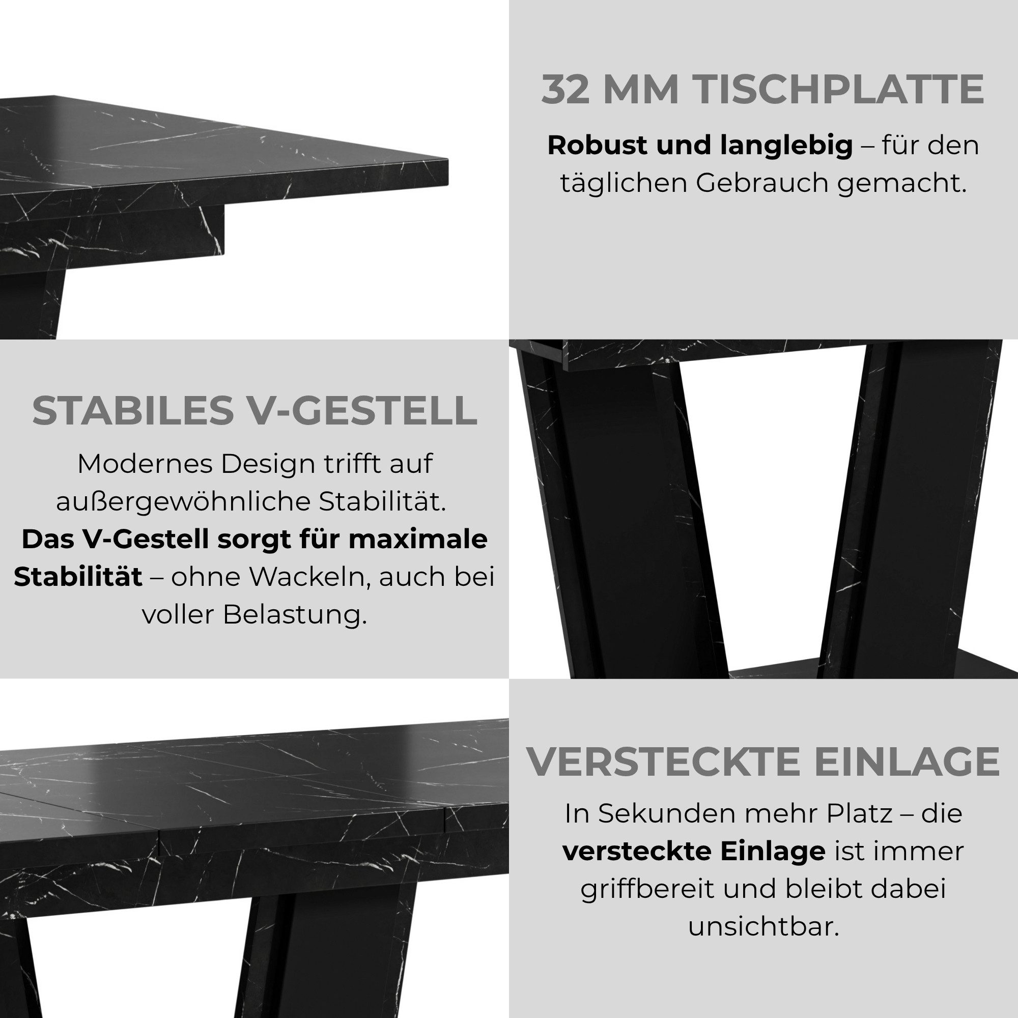 Home Collective Esstisch ausziehbar Tisch Küchentisch Esszimmertisch Ausziehtisch 120 / 140 cm (wählbar in 120-160 oder 140-180 x 80 cm Esszimmer Küche Wohnzimm – Bild 5 von 5