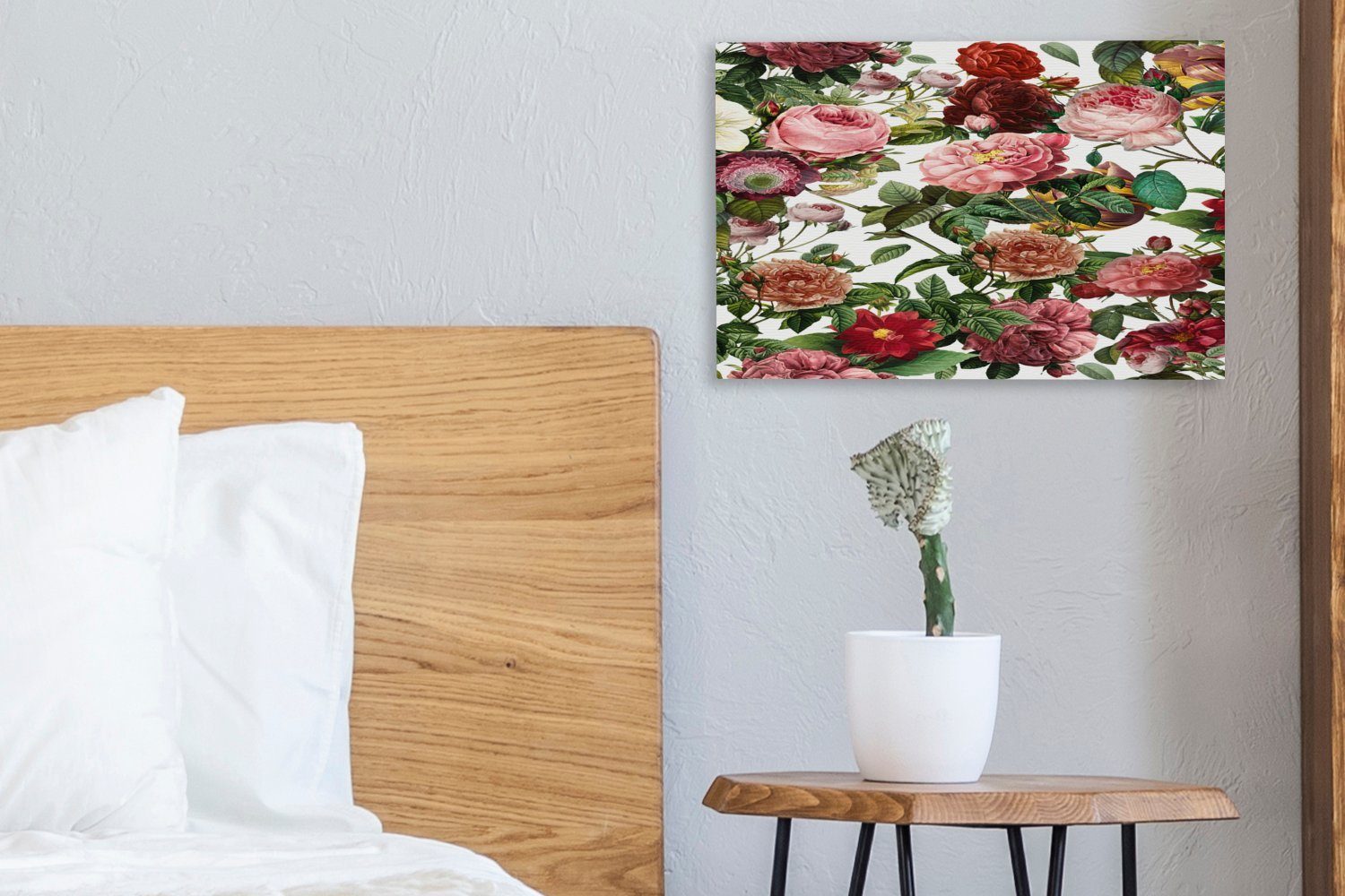 OneMillionCanvasses® Leinwandbild (1 - Weiß St), Wanddeko, - - Rosa Leinwandbilder, 30x20 Blumen Aufhängefertig, Wandbild Strauch, cm