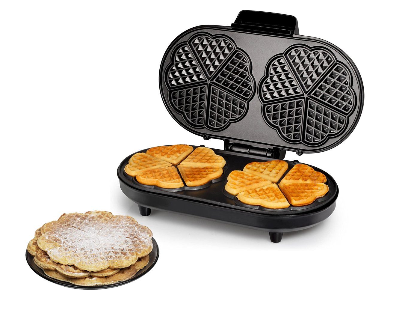 Tristar Waffeleisen, 1200 W, für 10 dünne herzförmige Waffeln Ø16cm Wafflemaker mit Waffelgabel