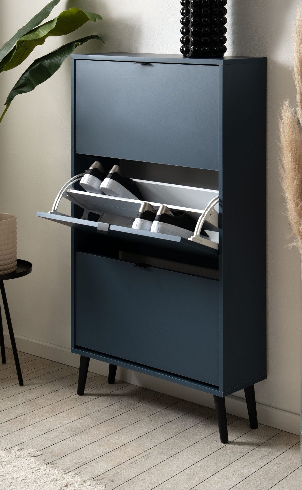 Furn.Design Schuhkipper Aldan (Schuhschrank in blau, 70 x 125 cm), mit 3 Klappen / 6 Schuhfächer