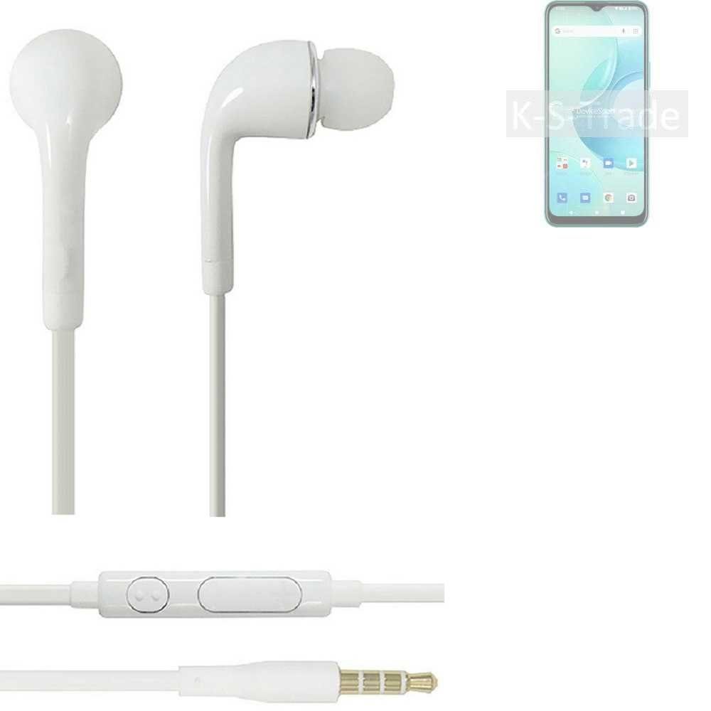 K-S-Trade für Wiko T10 In-Ear-Kopfhörer (Kopfhörer Headset mit Mikrofon u Lautstärkeregler weiß 3,5mm)