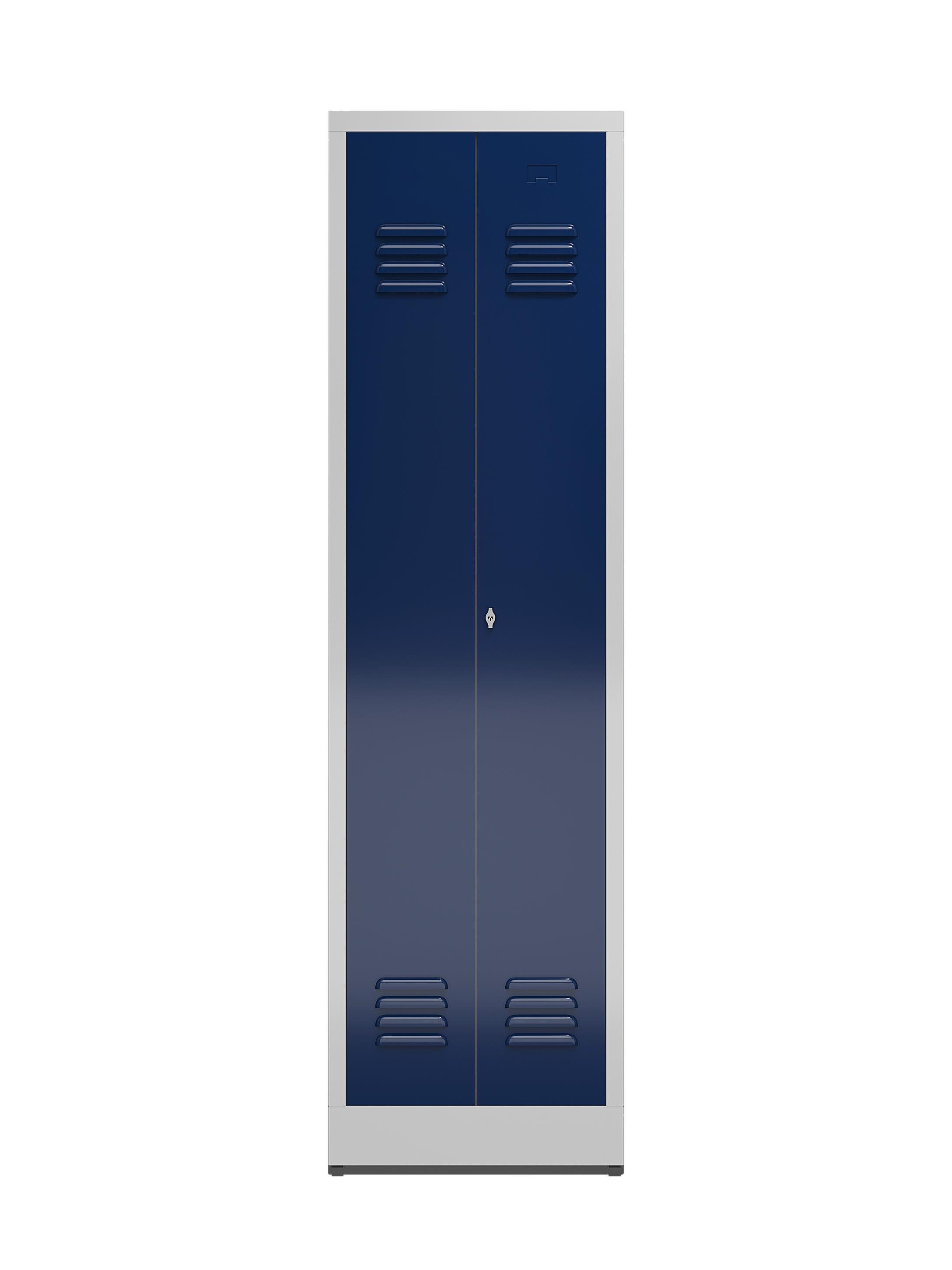 Steelboxx Spind Kleiderspind mit schwarz-weiß Trennung 180x50x50cm (1-St) Komplett verschweißt und montiert, keine Montage erforderlich Korpus: RAL 7035 Lichtgrau/ Türen: Anthrazit | Stahlschränke