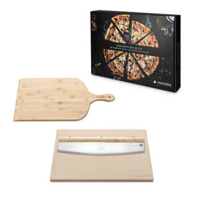 Navaris Pizzastein Pizzastein für Backofen Grill - 38x30cm - mit Zubehör und Rezeptbuch, Korderit-Keramik, (1-St)