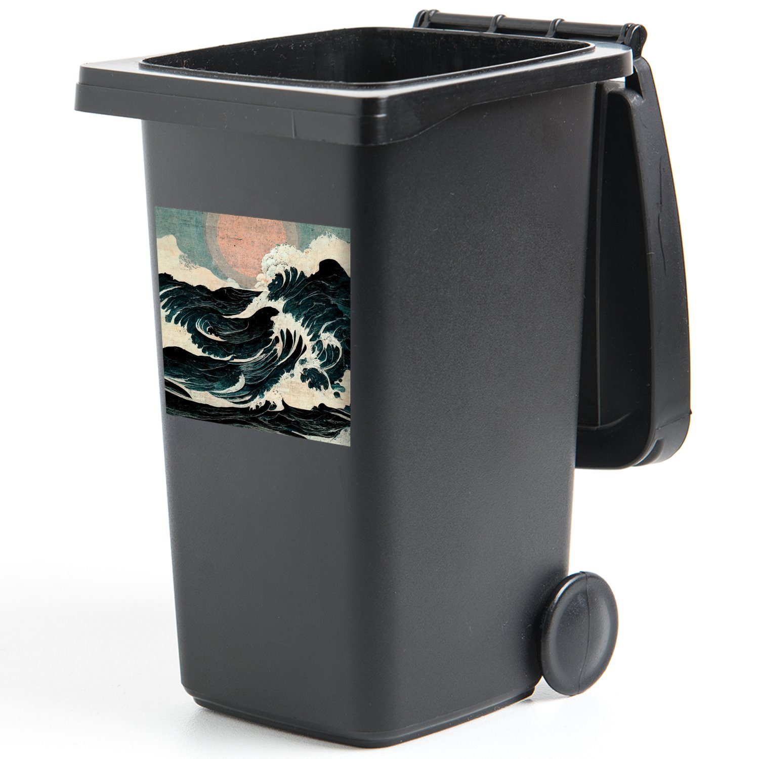 MuchoWow Wandsticker Jahrgang - Mülleimer-aufkleber, Mülltonne, (1 - Sonne Meer St), Sticker, Container, - Abfalbehälter Wellen