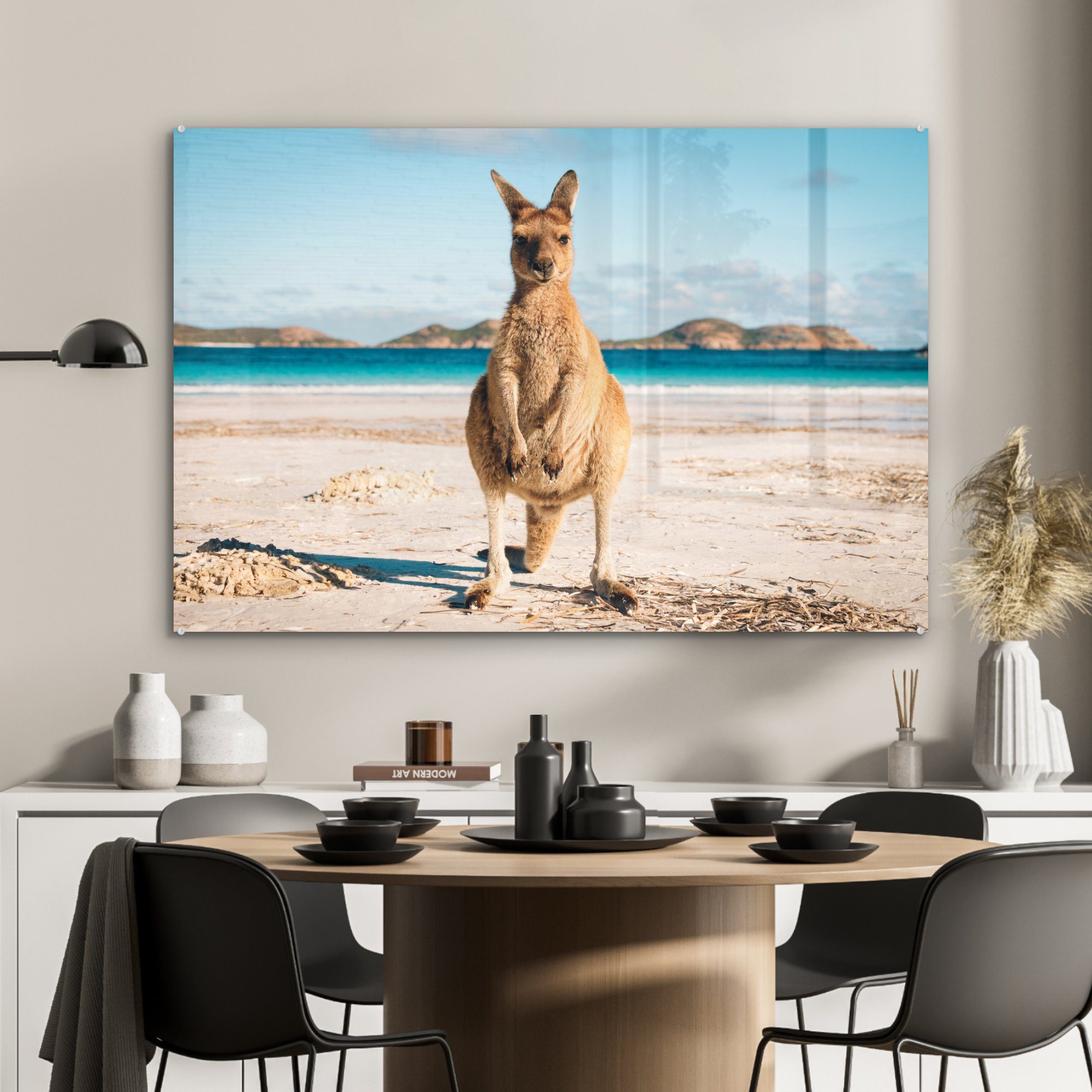 & Australien, St), Strand (1 Schlafzimmer Wohnzimmer Acrylglasbild Acrylglasbilder am Känguru MuchoWow in