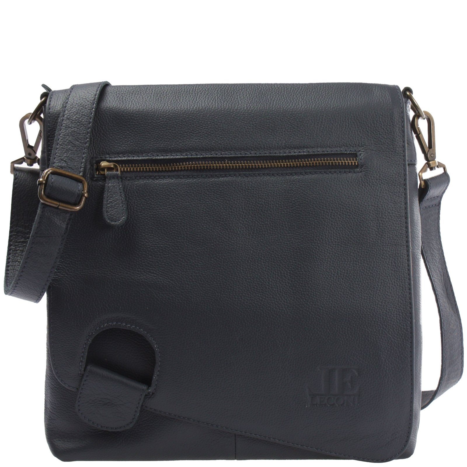 LECONI Umhängetasche Ledertasche Damen Handtasche Schultertasche Echt Leder LE3073, Auffälliger Überschlag - Fächer innen & außen - 29x29x6 cm
