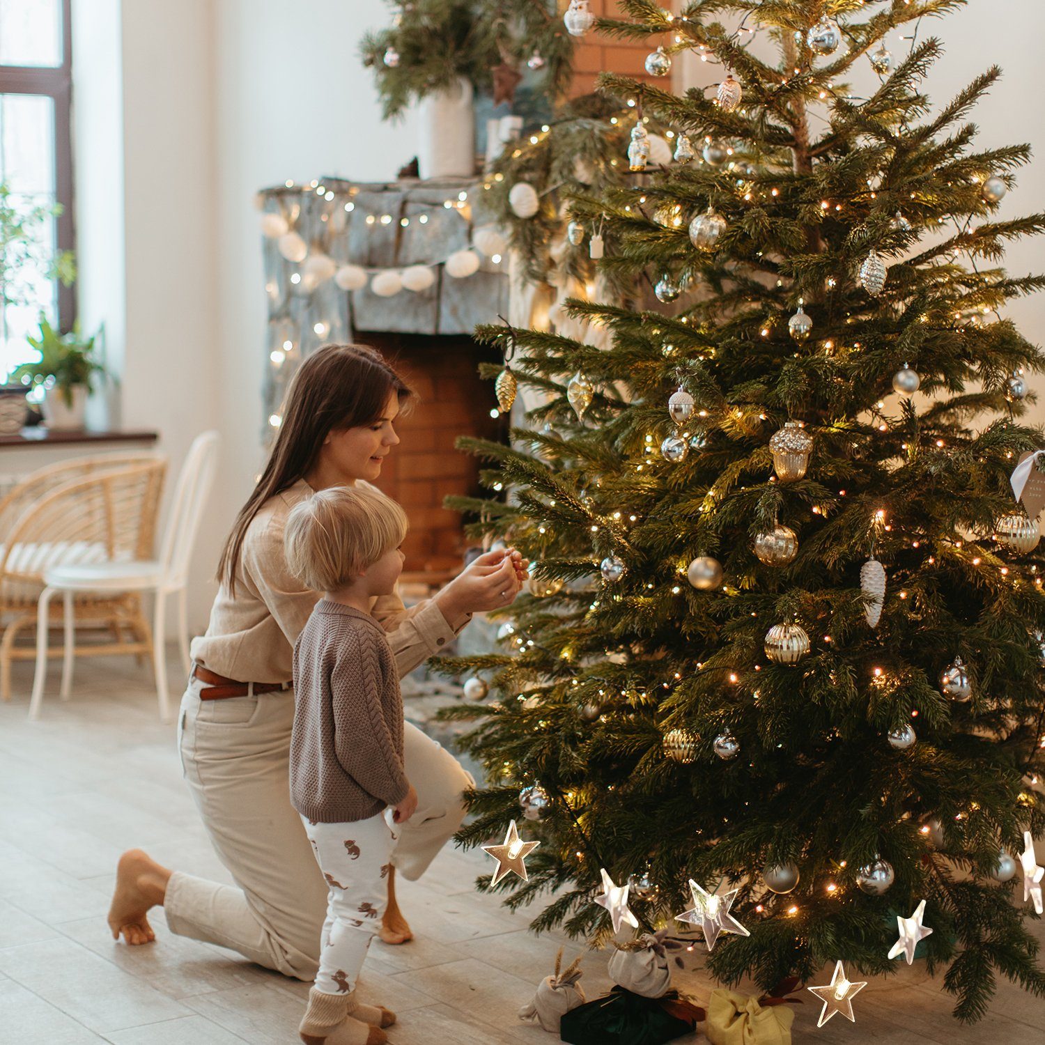 Salcar LED-Lichterkette LED Lichterkette Weihnachtsbaumspitze Stern Weihnachtsbaum Dekoration, USB Weihnachtsbaumbeleuchtung mit Fernbedienung und 9 Modi Warmweiß 2m