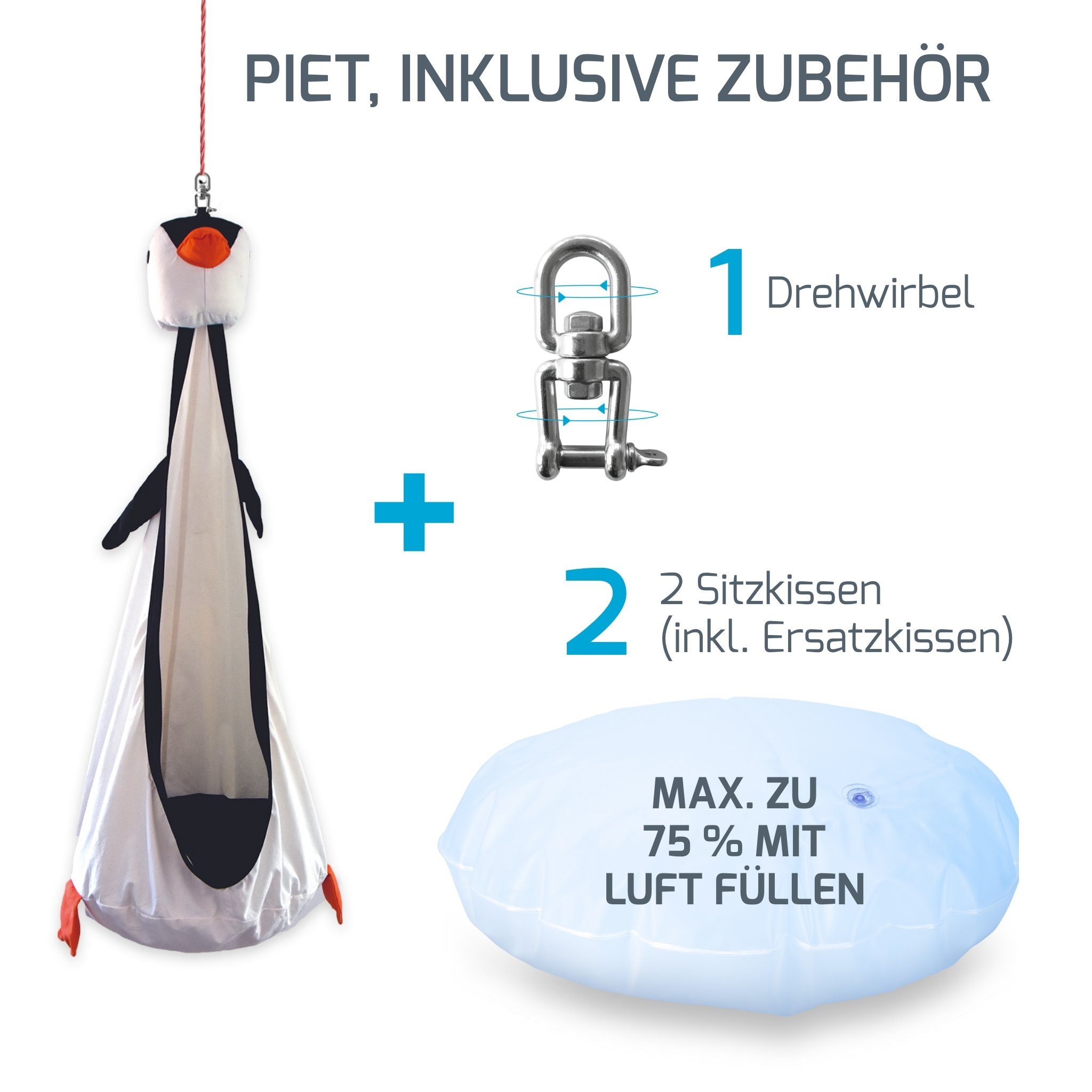 snuutje Familiensachen Hängehöhle Hängesessel für Kinder indoor (2 Sitzkissen), Hängehöhle ab 3 Jahre, Wal, Pinguin, Einhorn, 100% Baumwolle, bis 80kg