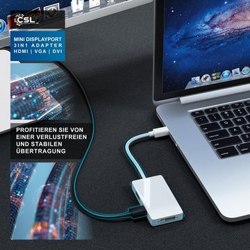 CSL Audio- & Video-Adapter Mini DisplayPort zu HDMI, DVI, VGA, 15 cm, 4k 3in1 MiniDP 1.2 Adapter, Konverter Kabel 3840x2160 UHD 2160p 4k
