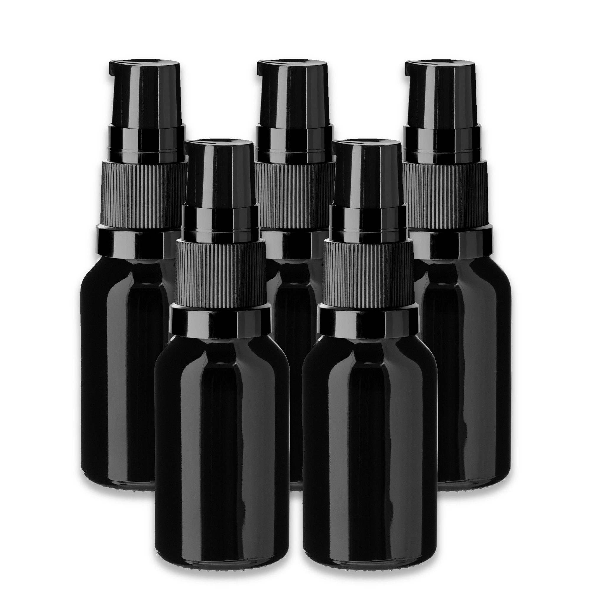 Leerglas 5x Schwarze Glasflasche 15 ml mit Pumpe Dispenserpumpe leer für Öl Set