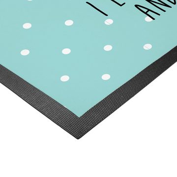 Fußmatte Eule Zufrieden - Türkis Pastell - Geschenk, Fußabstreifer, glücklich, Mr. & Mrs. Panda, Höhe: 0.6 mm